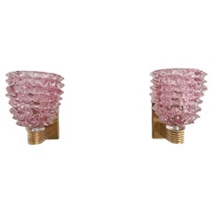 Applique da parete in ottone e vetro rosa di Murano in stile Art Déco italiano, anni '90