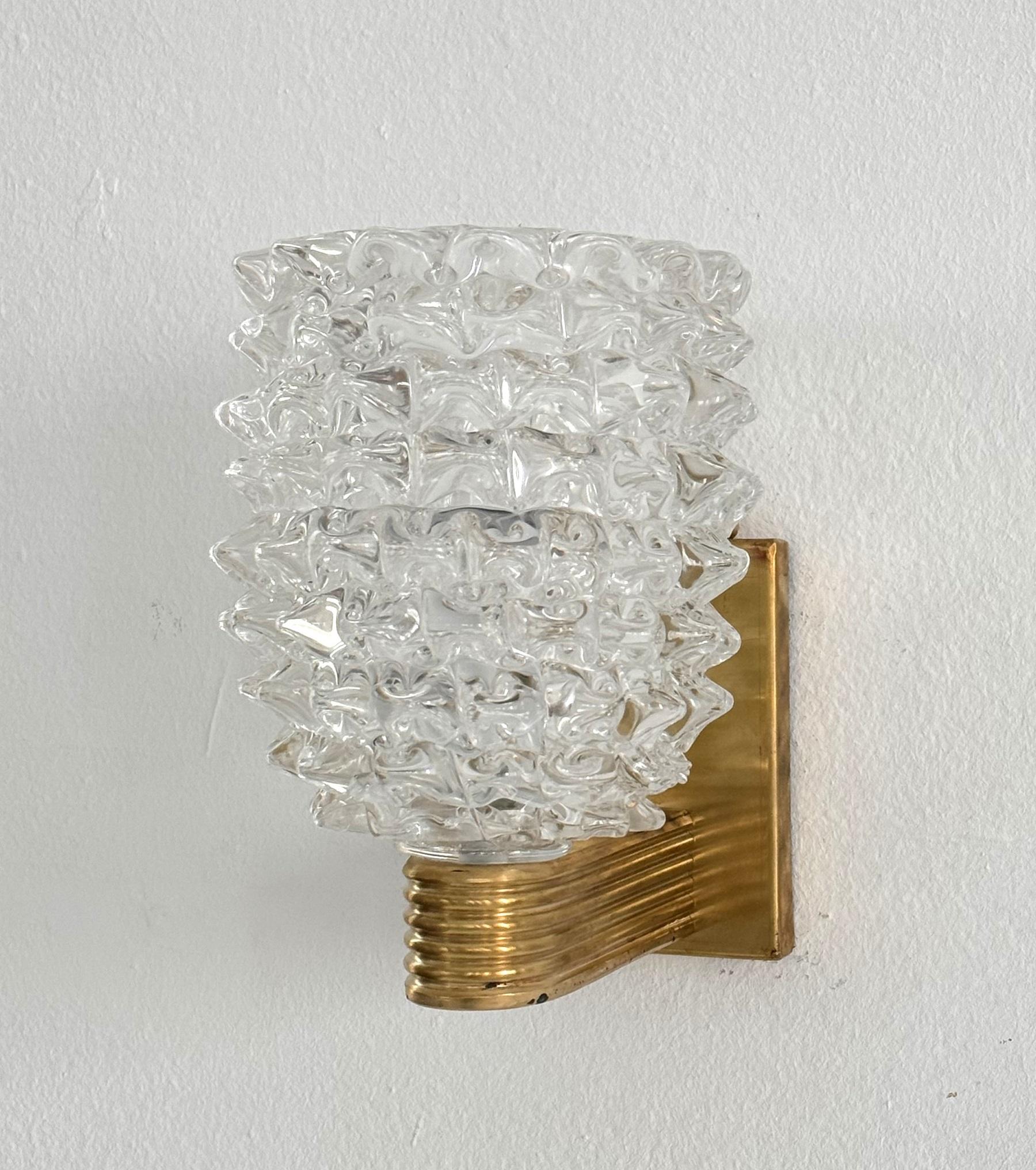 Italienischer Wandleuchter im Art-déco-Stil aus Messing und Murano-Glas Rostrato, 1990er Jahre im Zustand „Gut“ in Morazzone, Varese