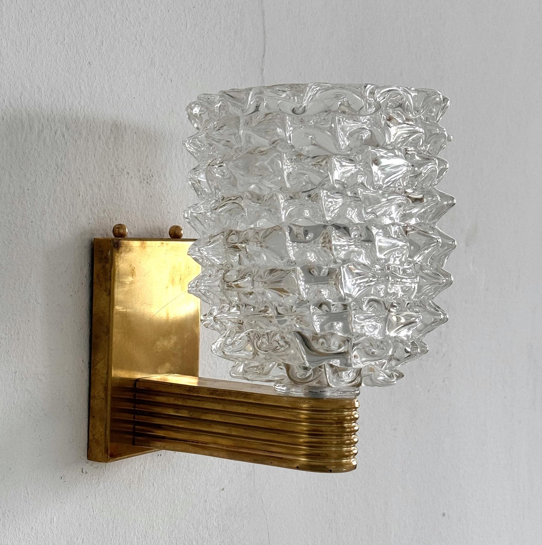 Italienischer Wandleuchter im Art-déco-Stil aus Messing und Murano-Glas Rostrato, 1990er Jahre (20. Jahrhundert)