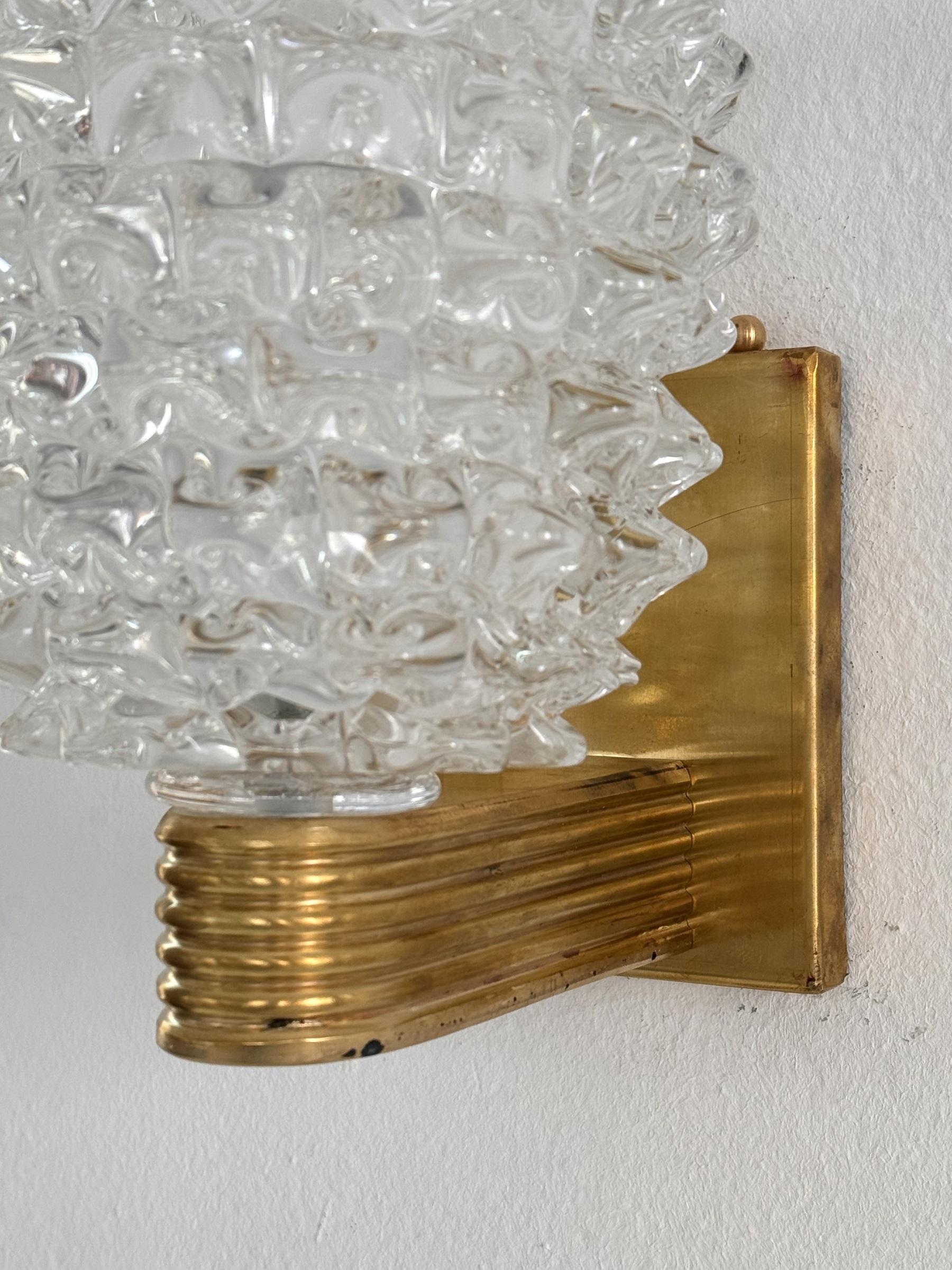 Italienischer Wandleuchter im Art-déco-Stil aus Messing und Murano-Glas Rostrato, 1990er Jahre 2