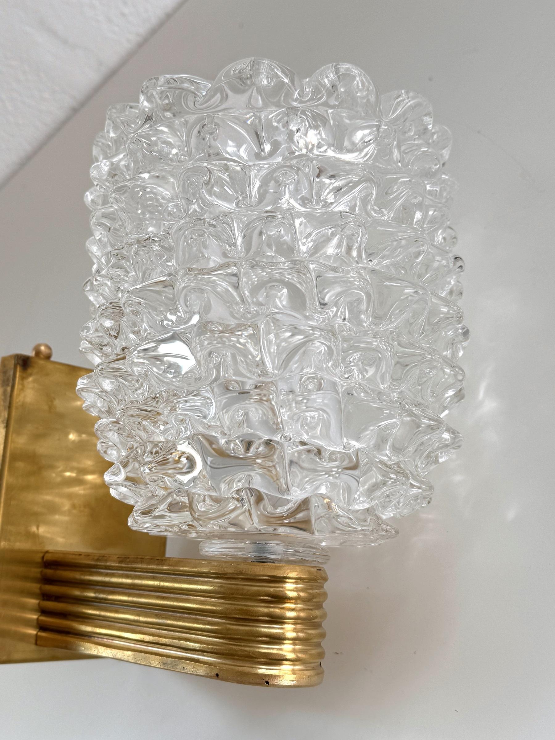 Italienischer Wandleuchter im Art-déco-Stil aus Messing und Murano-Glas Rostrato, 1990er Jahre 3