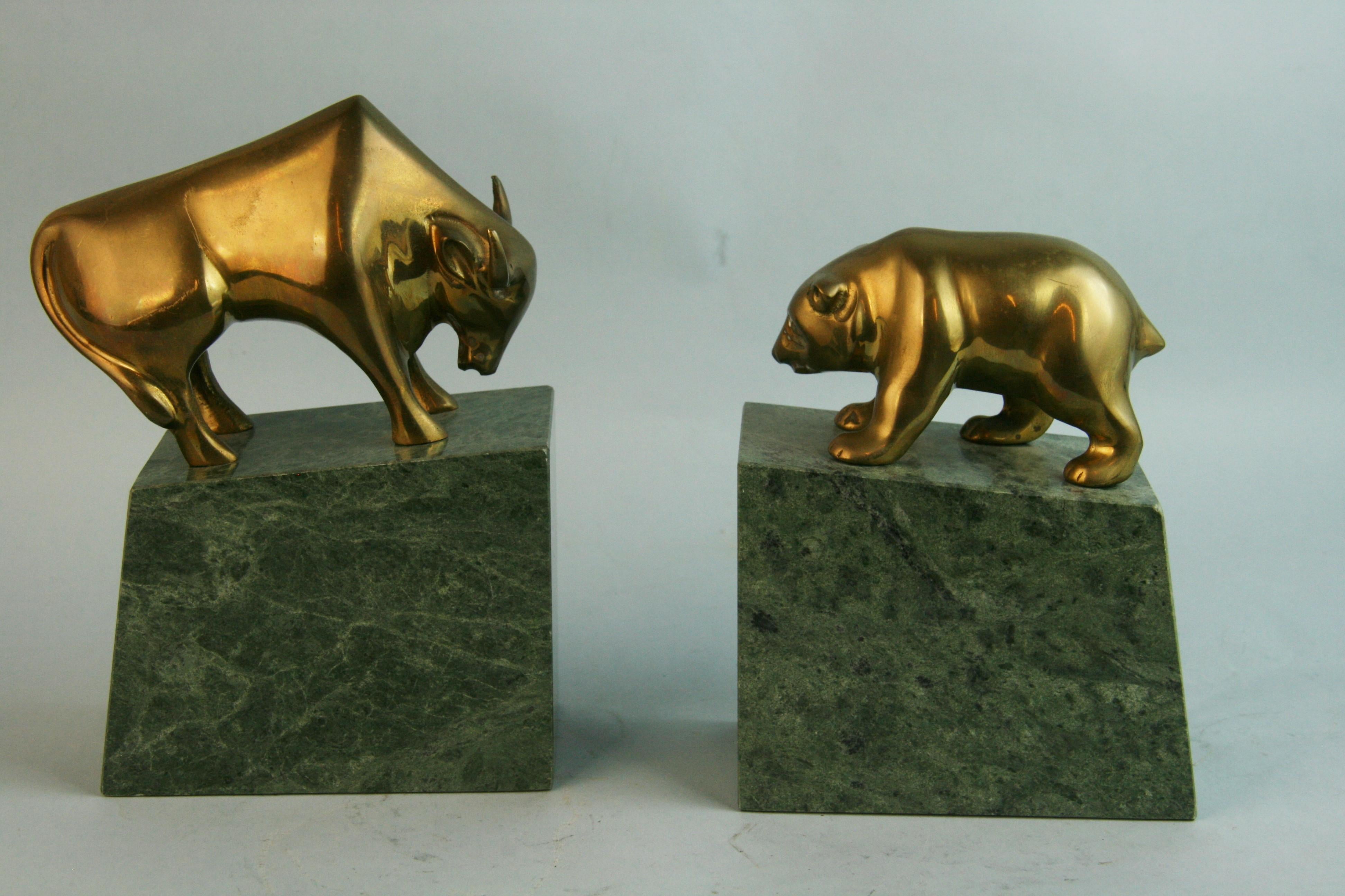 1167 Italian art deco style bull and bear bookends/paperweights solid brass on marble bases
bull 2.5x5.5x8
