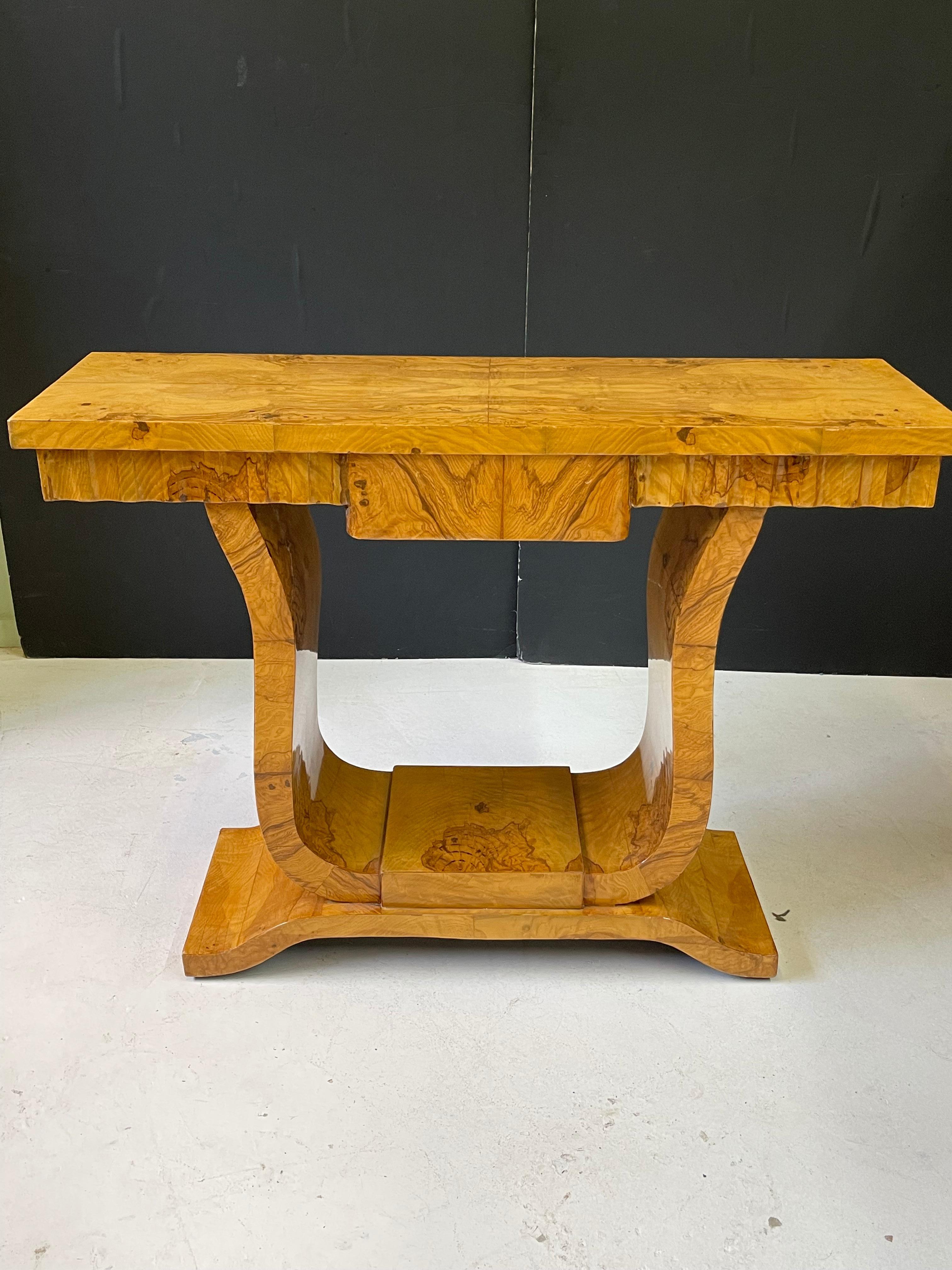 Italian Art Deco Style Burl Wood Console Table 4