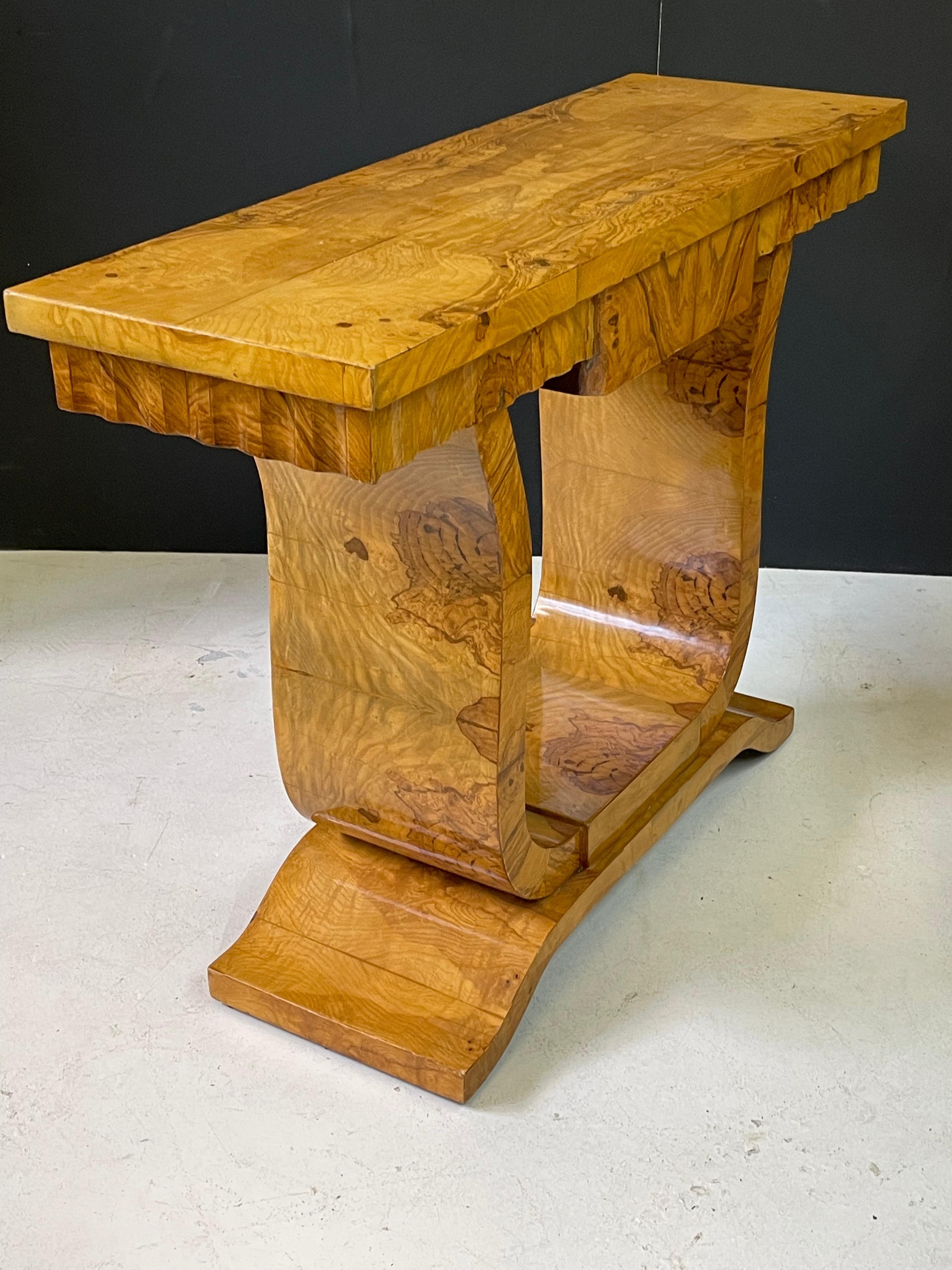 Italian Art Deco Style Burl Wood Console Table 5