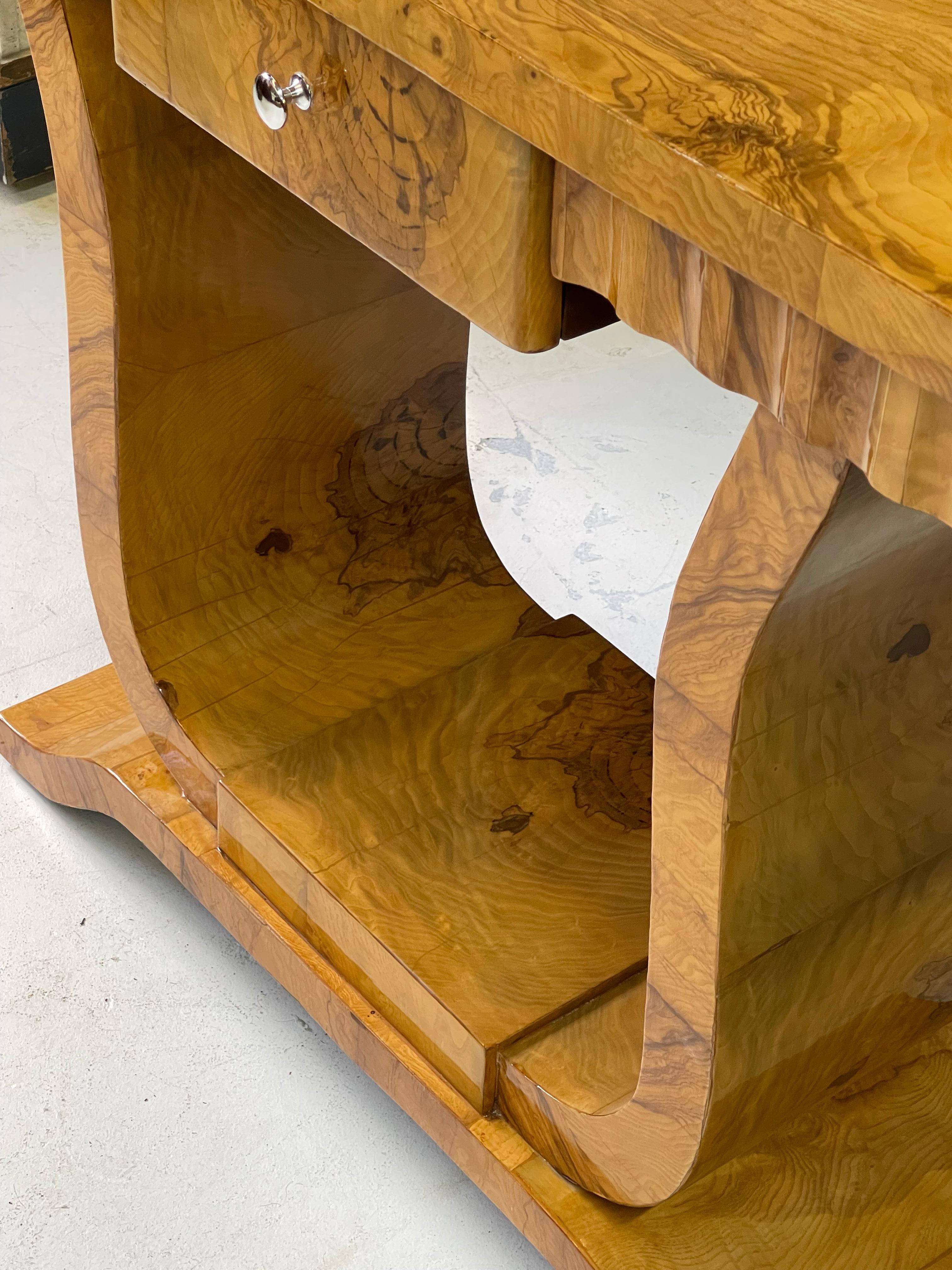 Italian Art Deco Style Burl Wood Console Table 6