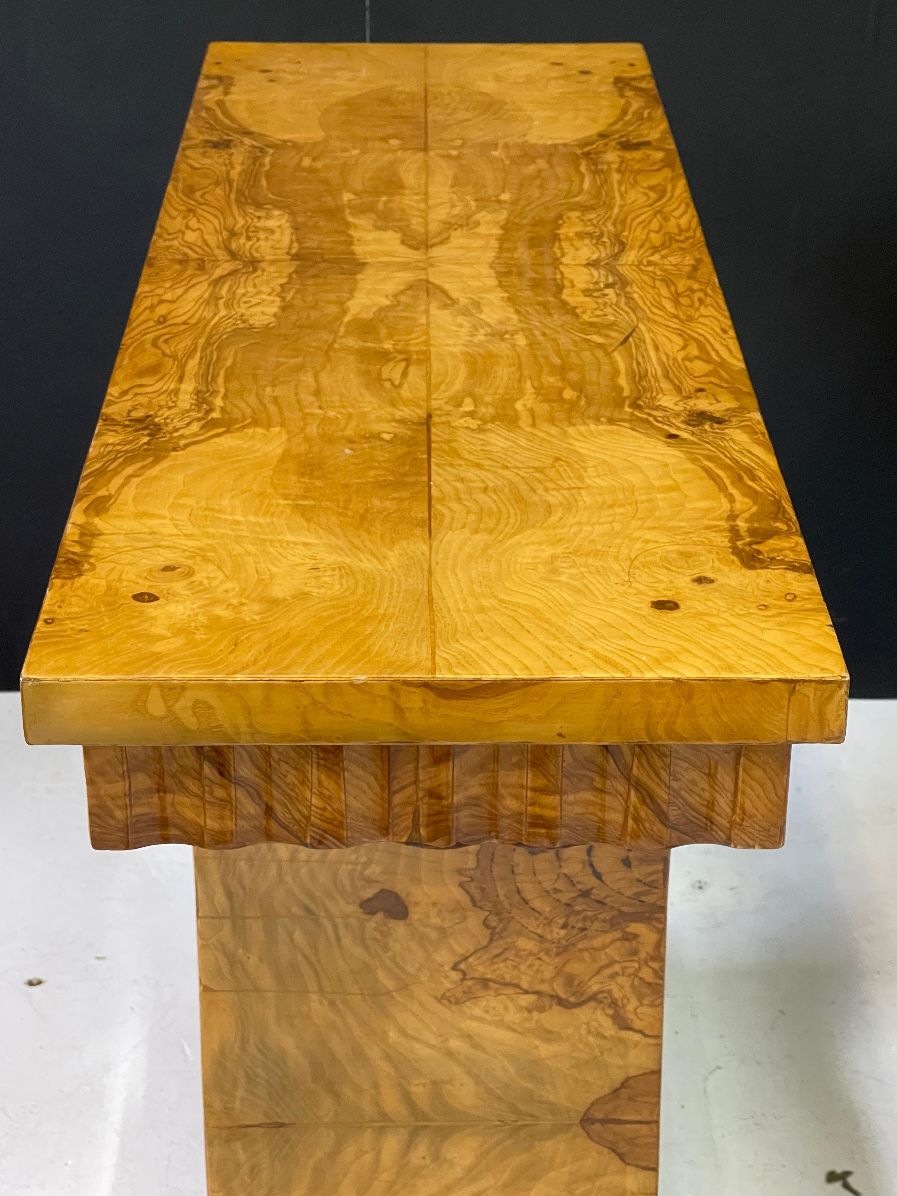 Italian Art Deco Style Burl Wood Console Table 7