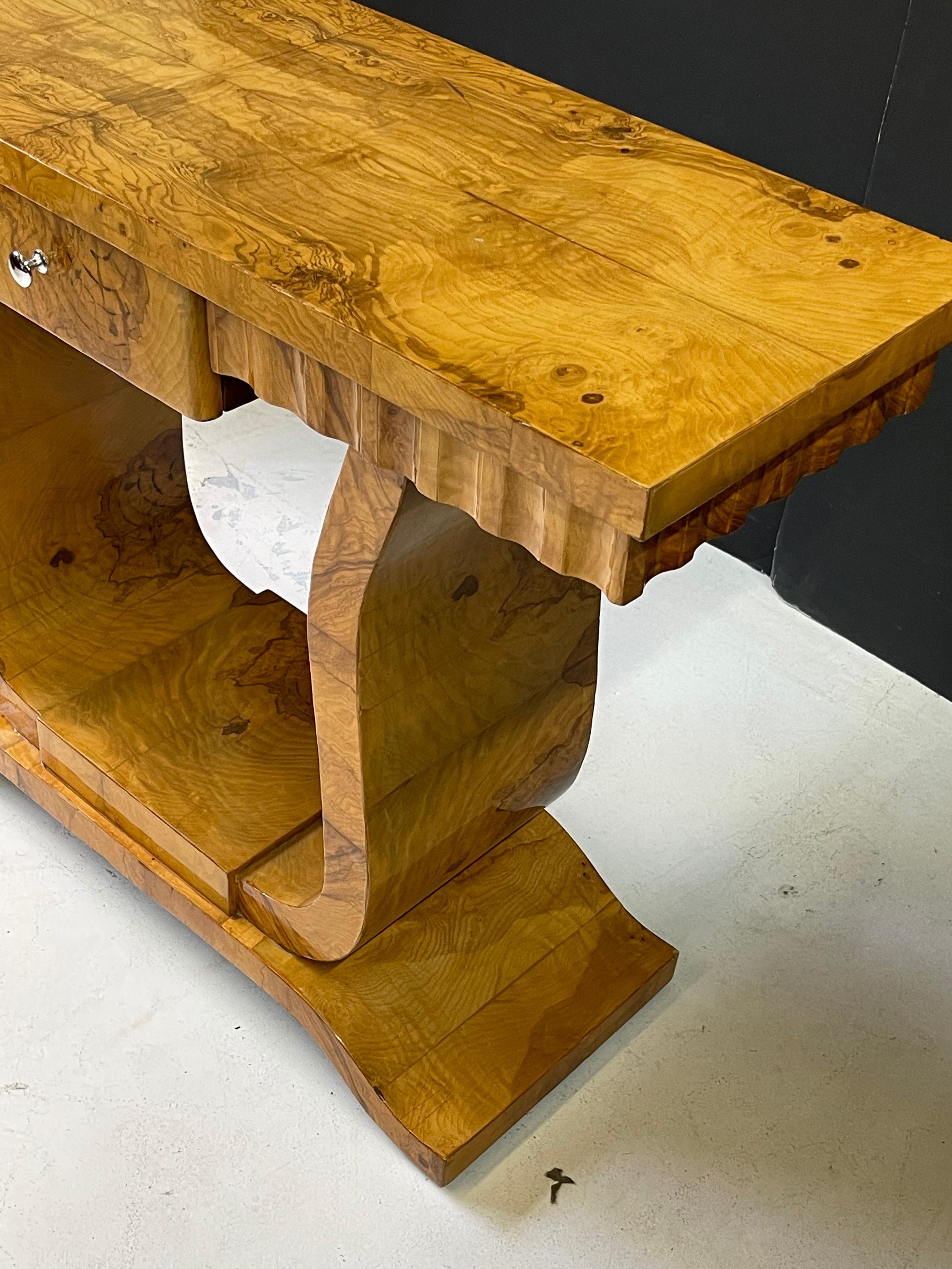 Italian Art Deco Style Burl Wood Console Table 8