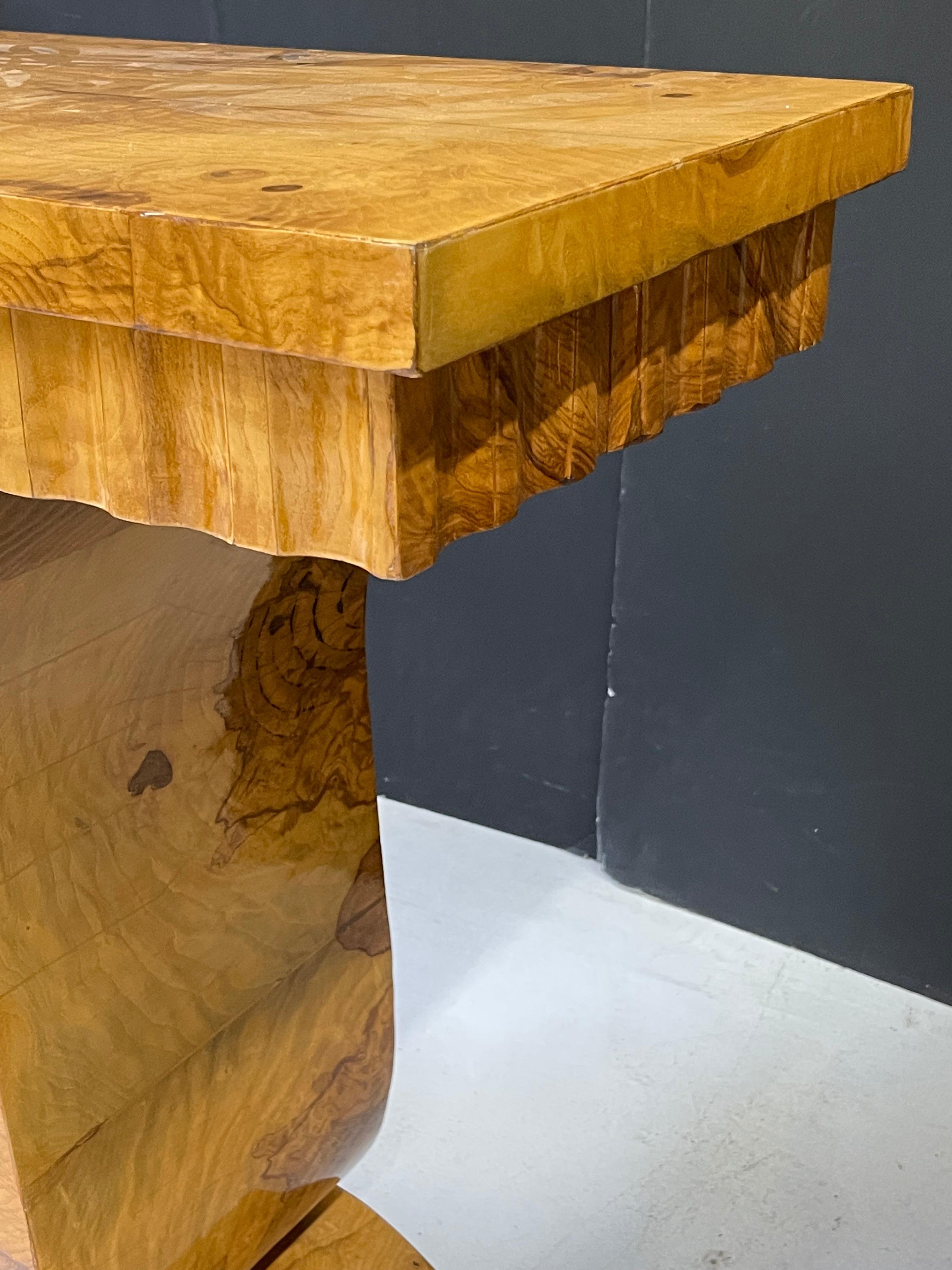 Italian Art Deco Style Burl Wood Console Table 9