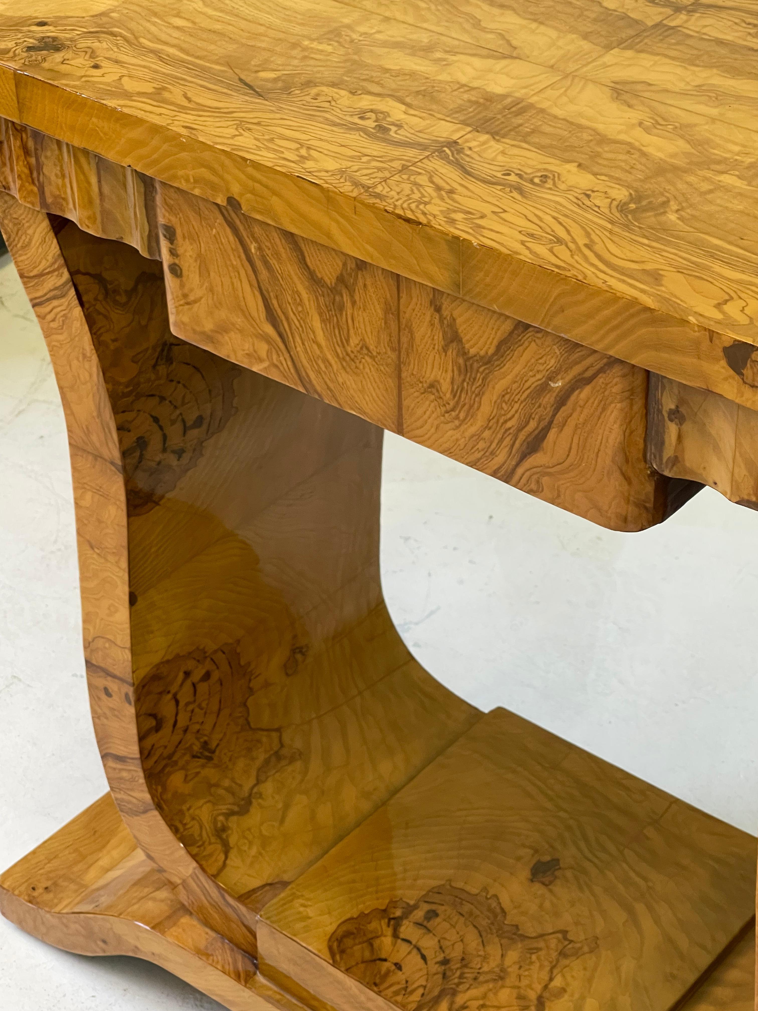 Italian Art Deco Style Burl Wood Console Table 11