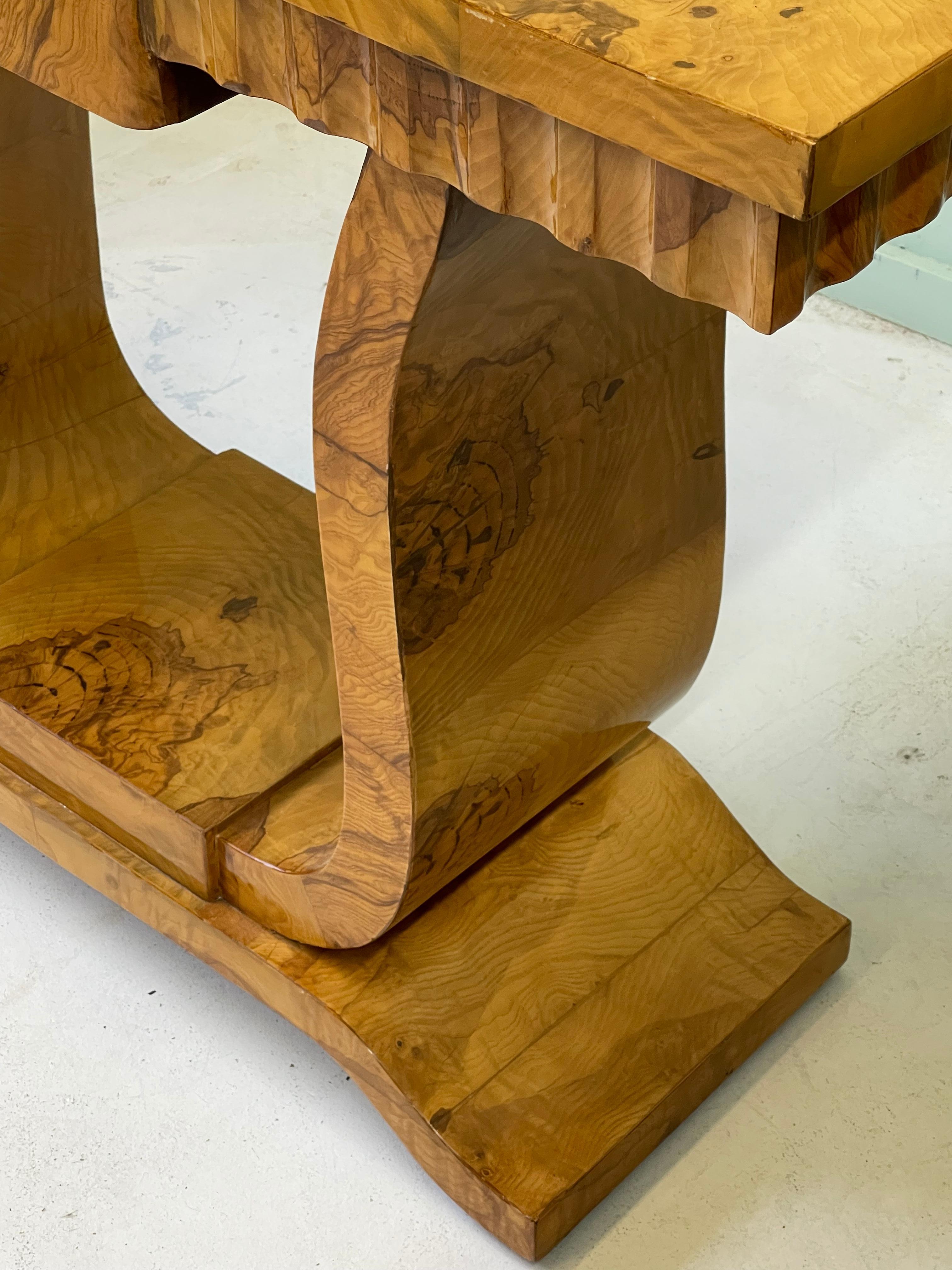Italian Art Deco Style Burl Wood Console Table 12