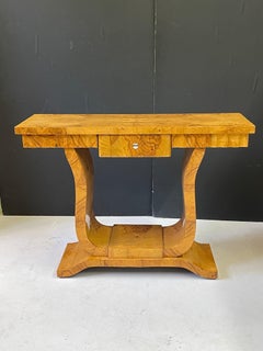 Italian Art Deco Style Burl Wood Console Table