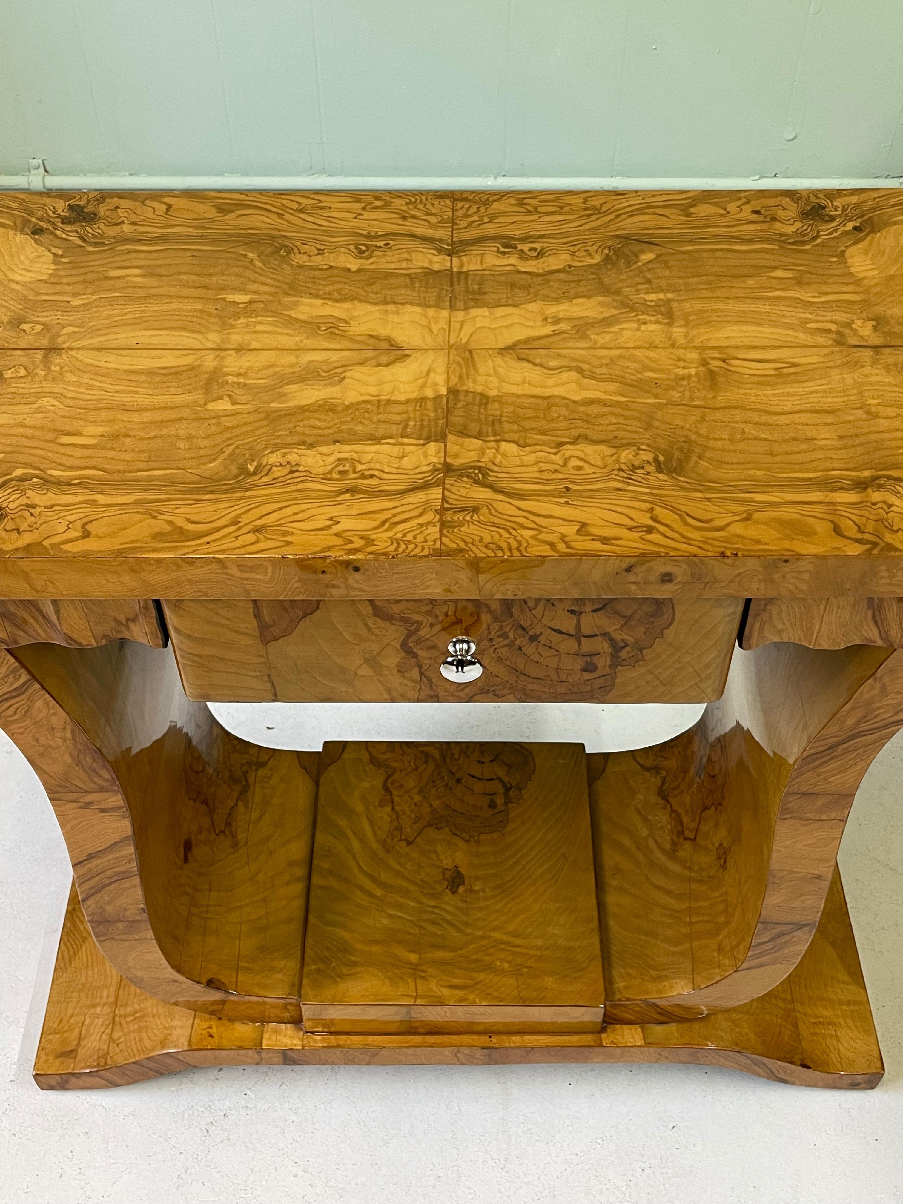 Italian Art Deco Style Burl Wood Console Table 14