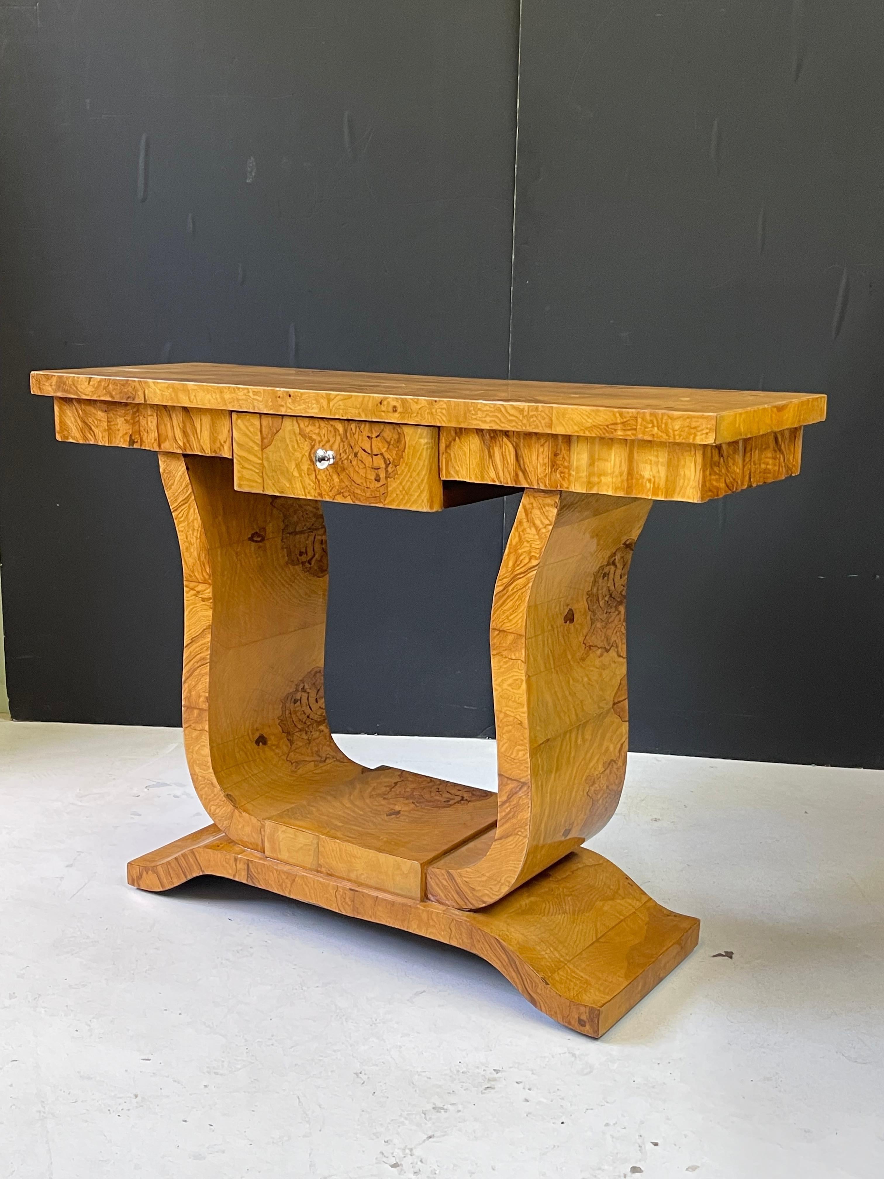 Italian Art Deco Style Burl Wood Console Table In Good Condition In Atlanta, GA