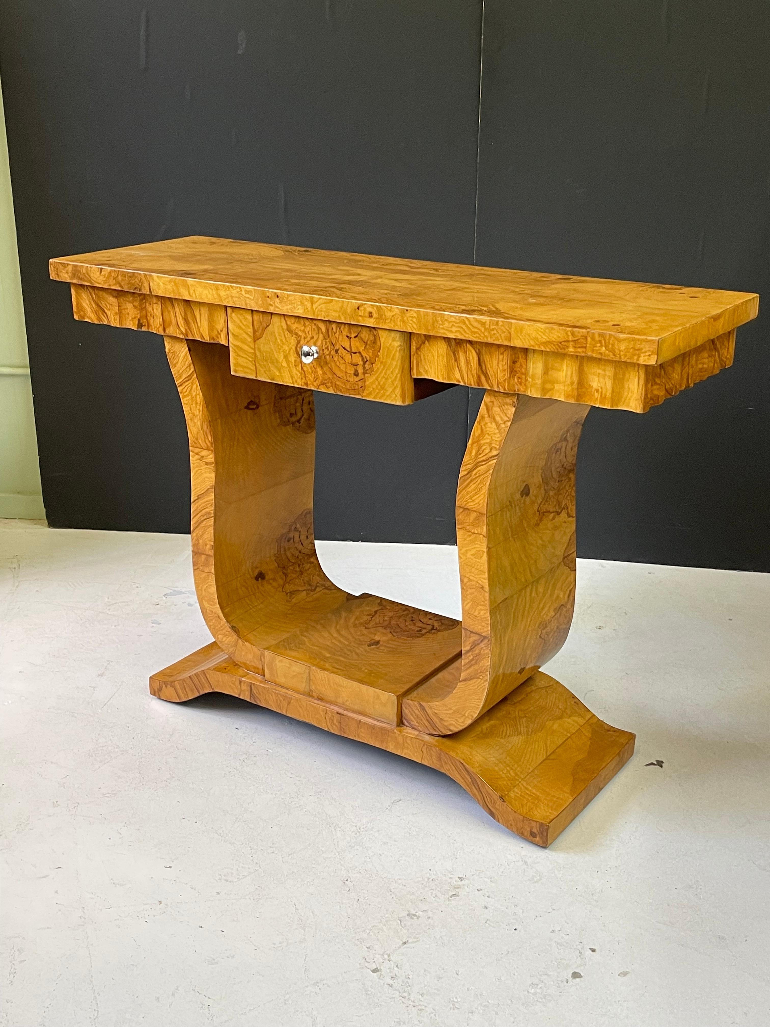 20th Century Italian Art Deco Style Burl Wood Console Table