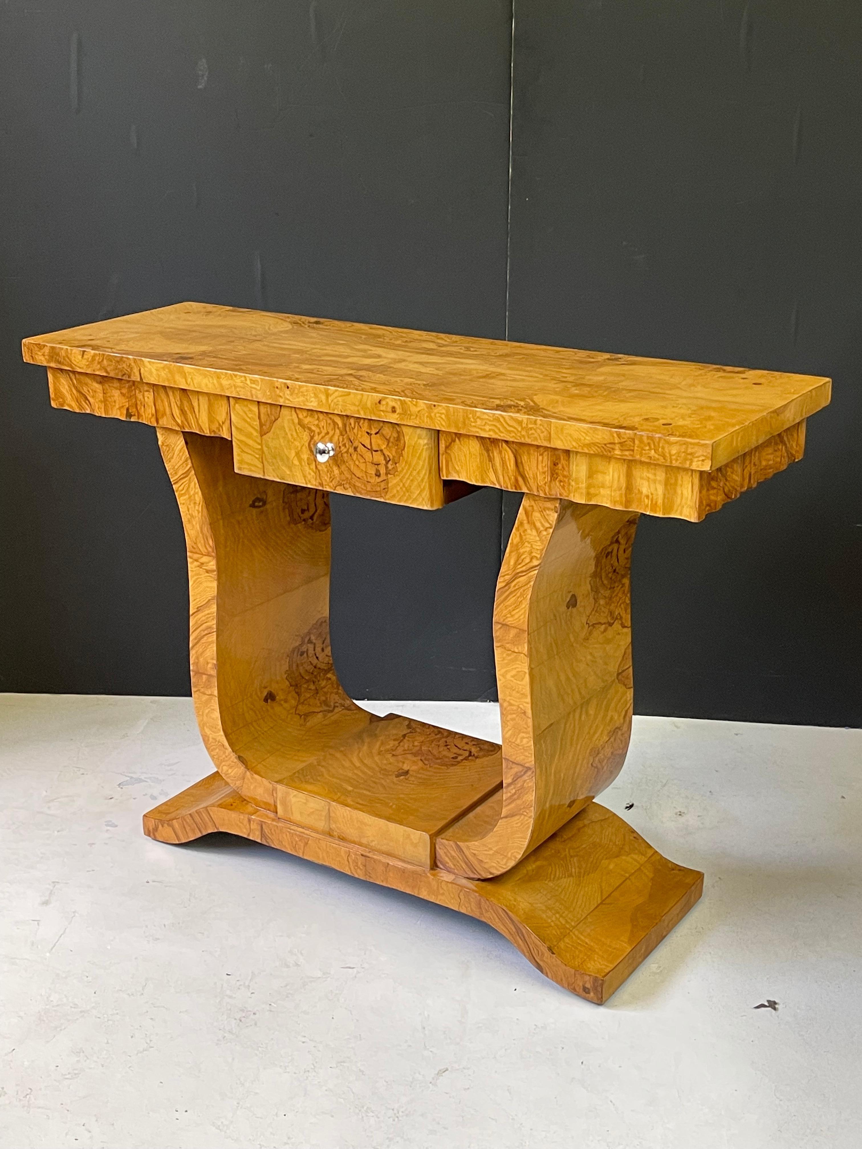 Italian Art Deco Style Burl Wood Console Table 1