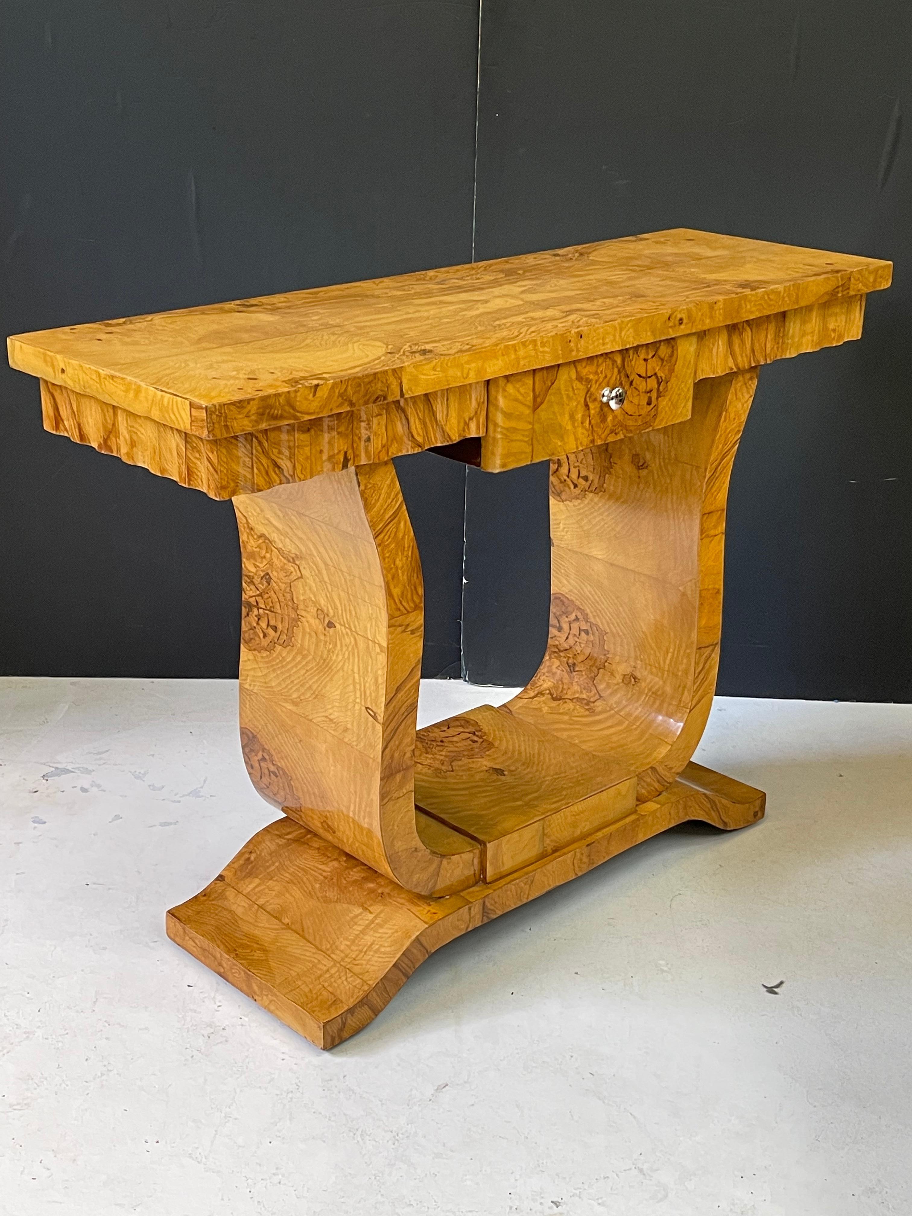Italian Art Deco Style Burl Wood Console Table 2
