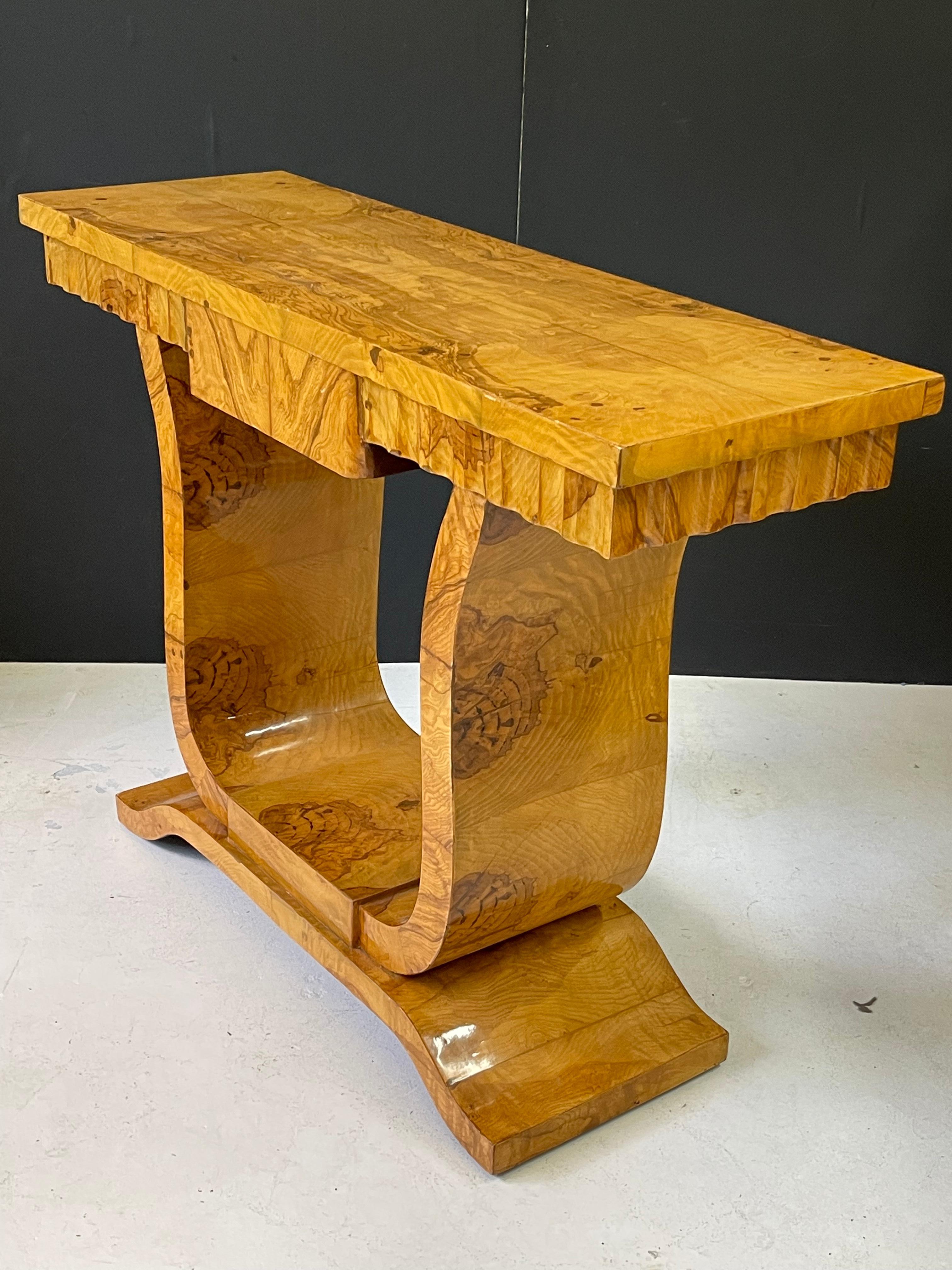 Italian Art Deco Style Burl Wood Console Table 3