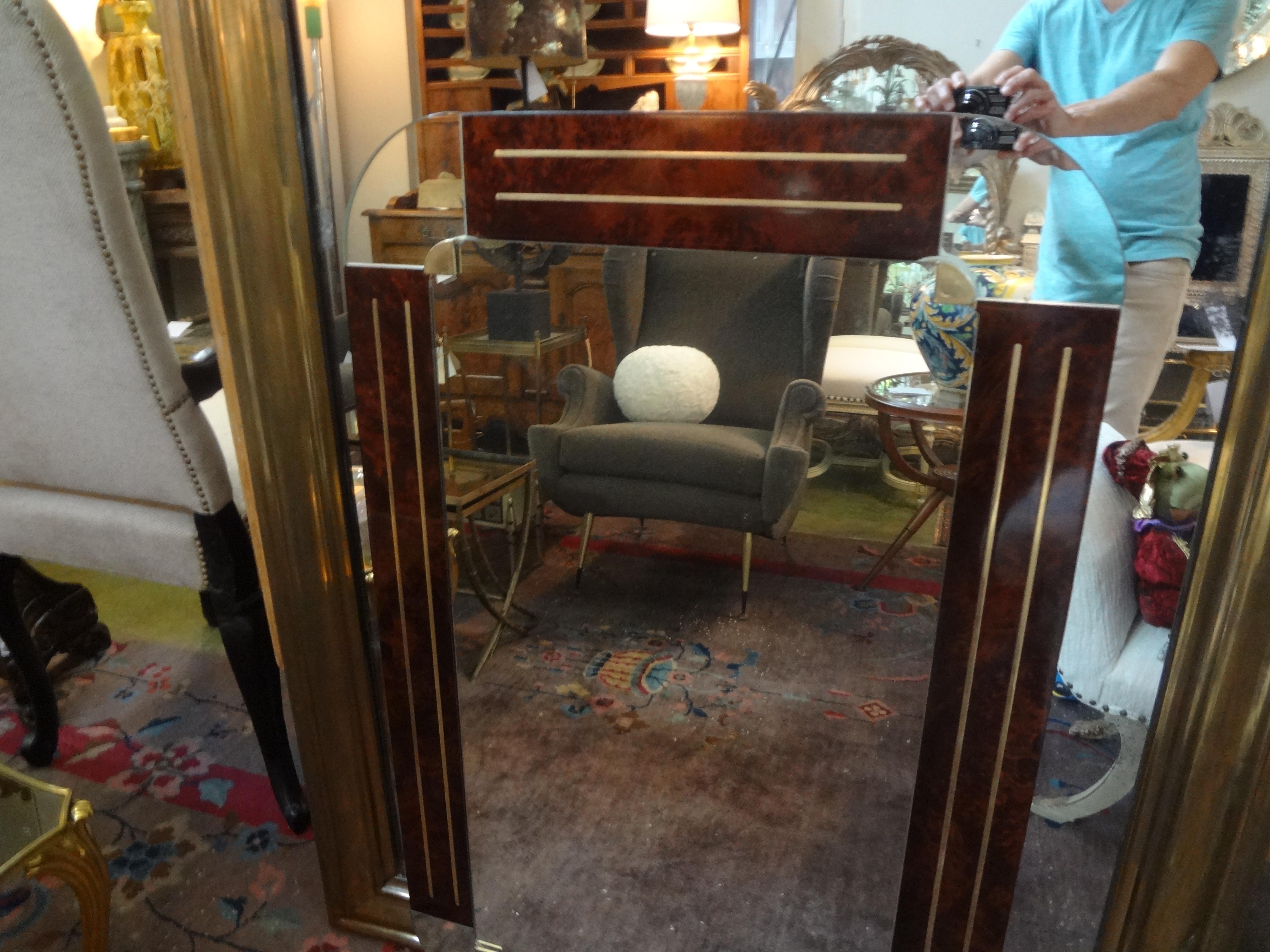 Italian Burled Wood and Bronze Mirror After Gio Ponti For Sale 5