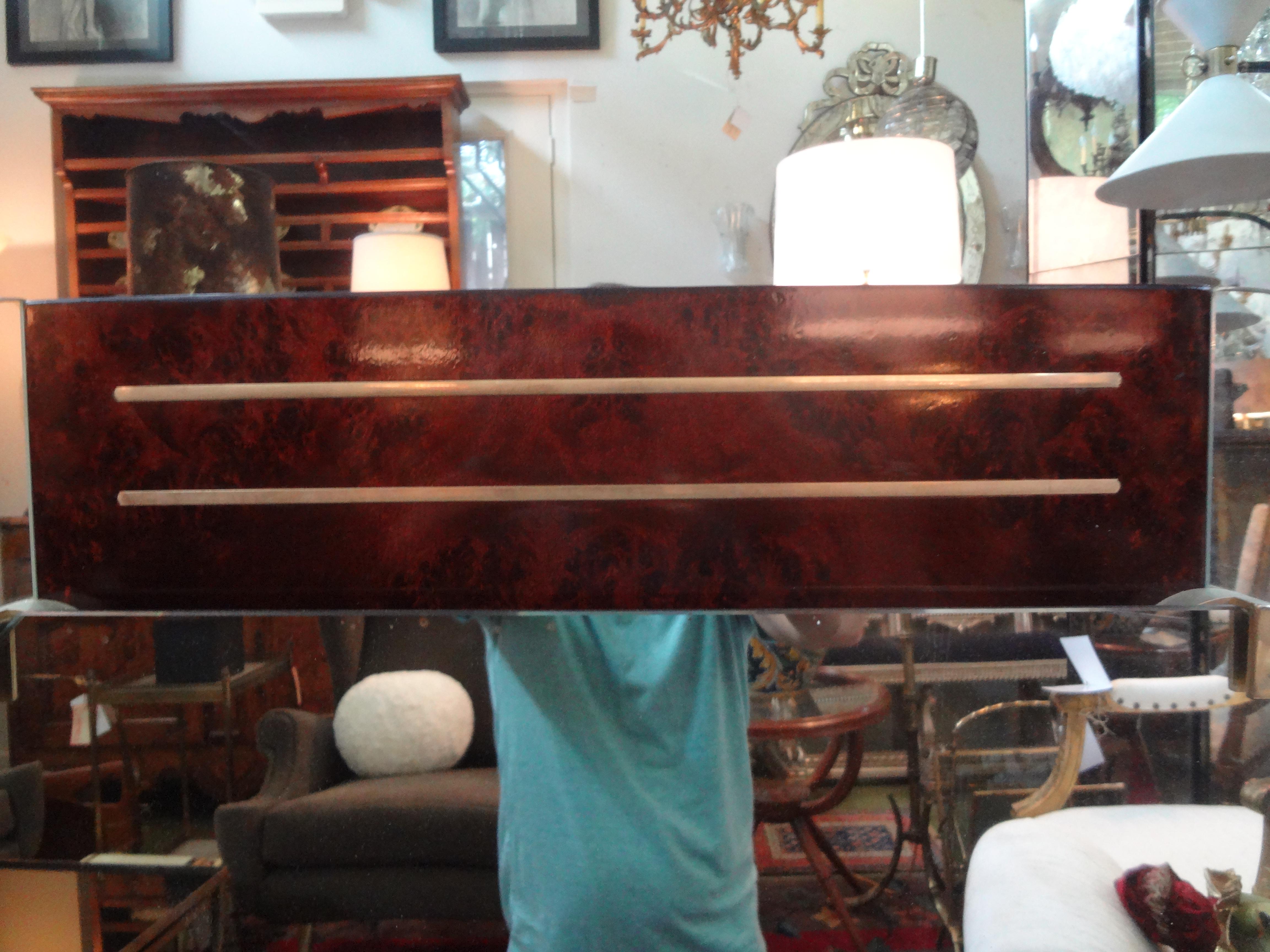 Italian Burled Wood and Bronze Mirror After Gio Ponti In Good Condition For Sale In Houston, TX