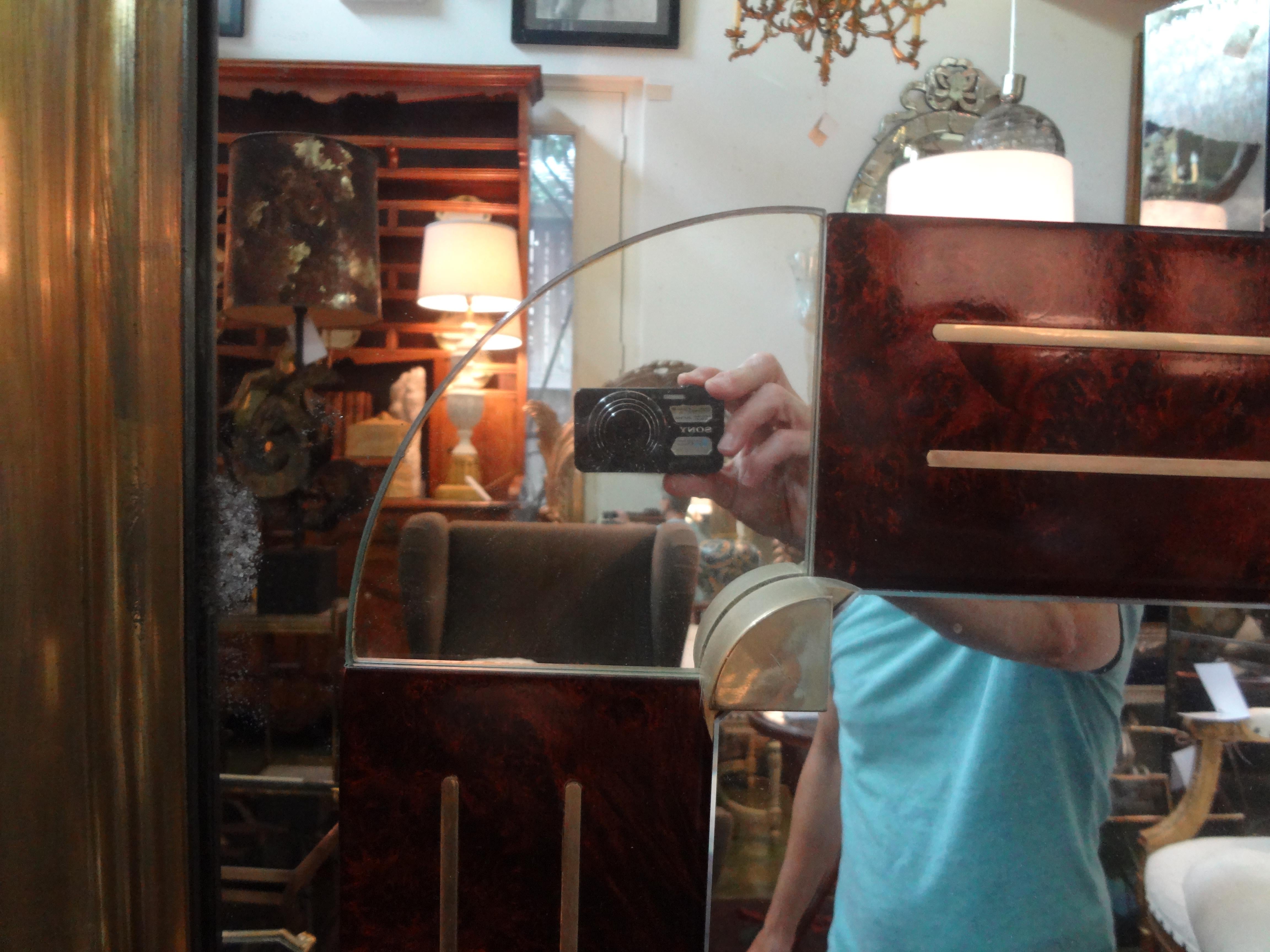 Late 20th Century Italian Burled Wood and Bronze Mirror After Gio Ponti For Sale