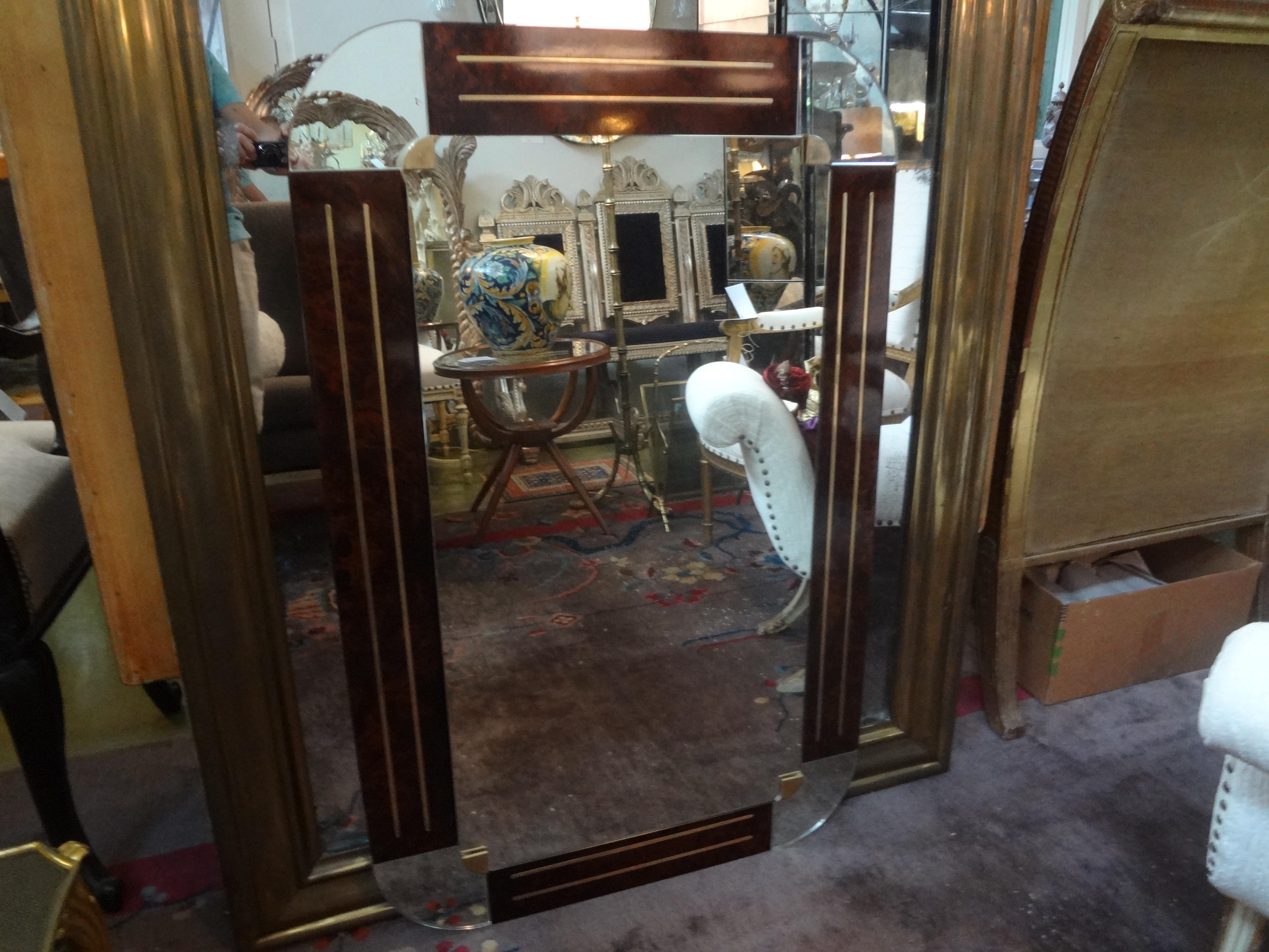 Italian Burled Wood and Bronze Mirror After Gio Ponti For Sale 4
