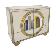 Italian Art Deco Style Cabinet / Server with New York Skyline Glass Decoration