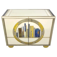Italian Art Deco Style Cabinet / Server with New York Skyline Glass Decoration