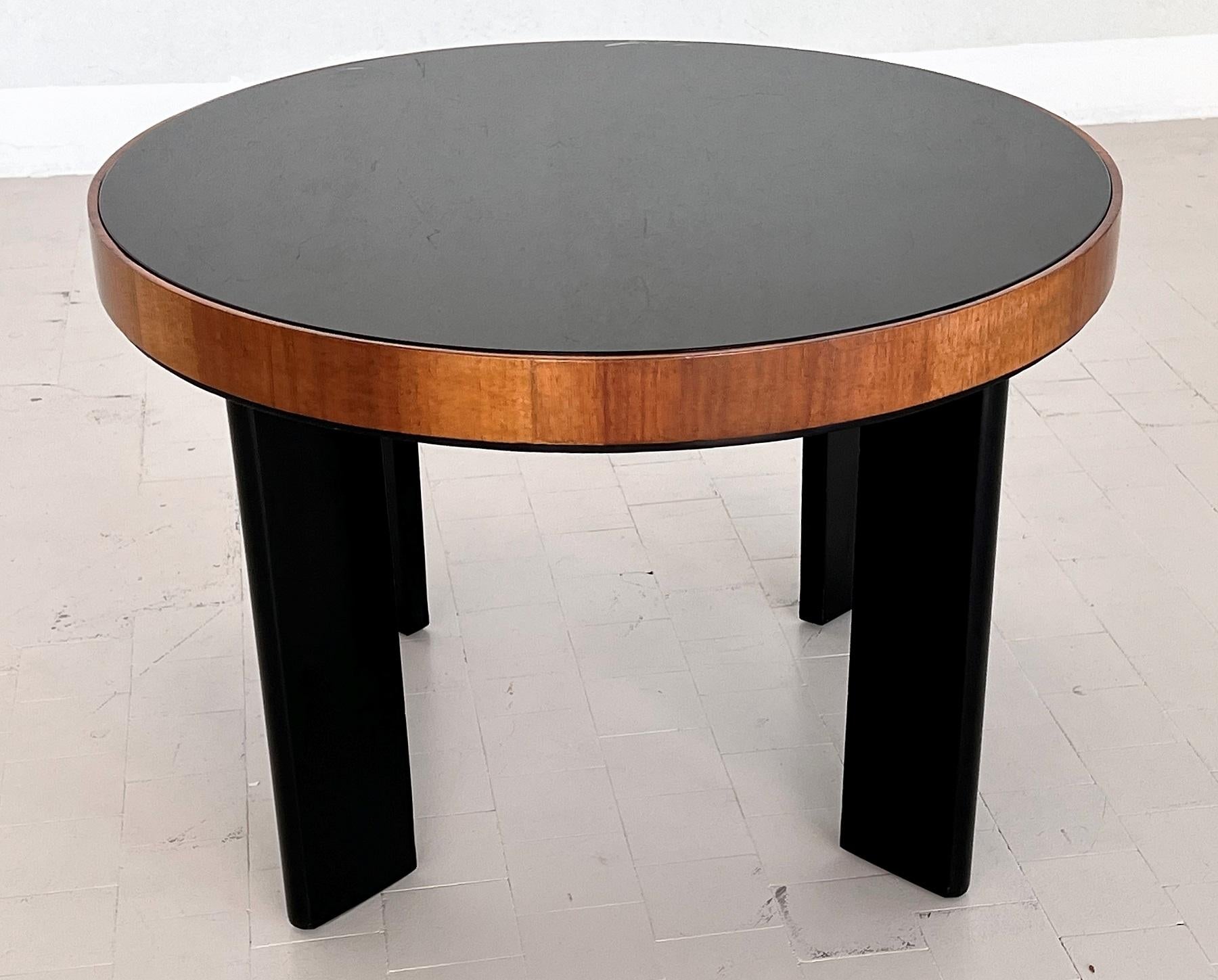 Italian Art Deco Style Coffee Table in Wood with Glass Top, 1970s For Sale 1
