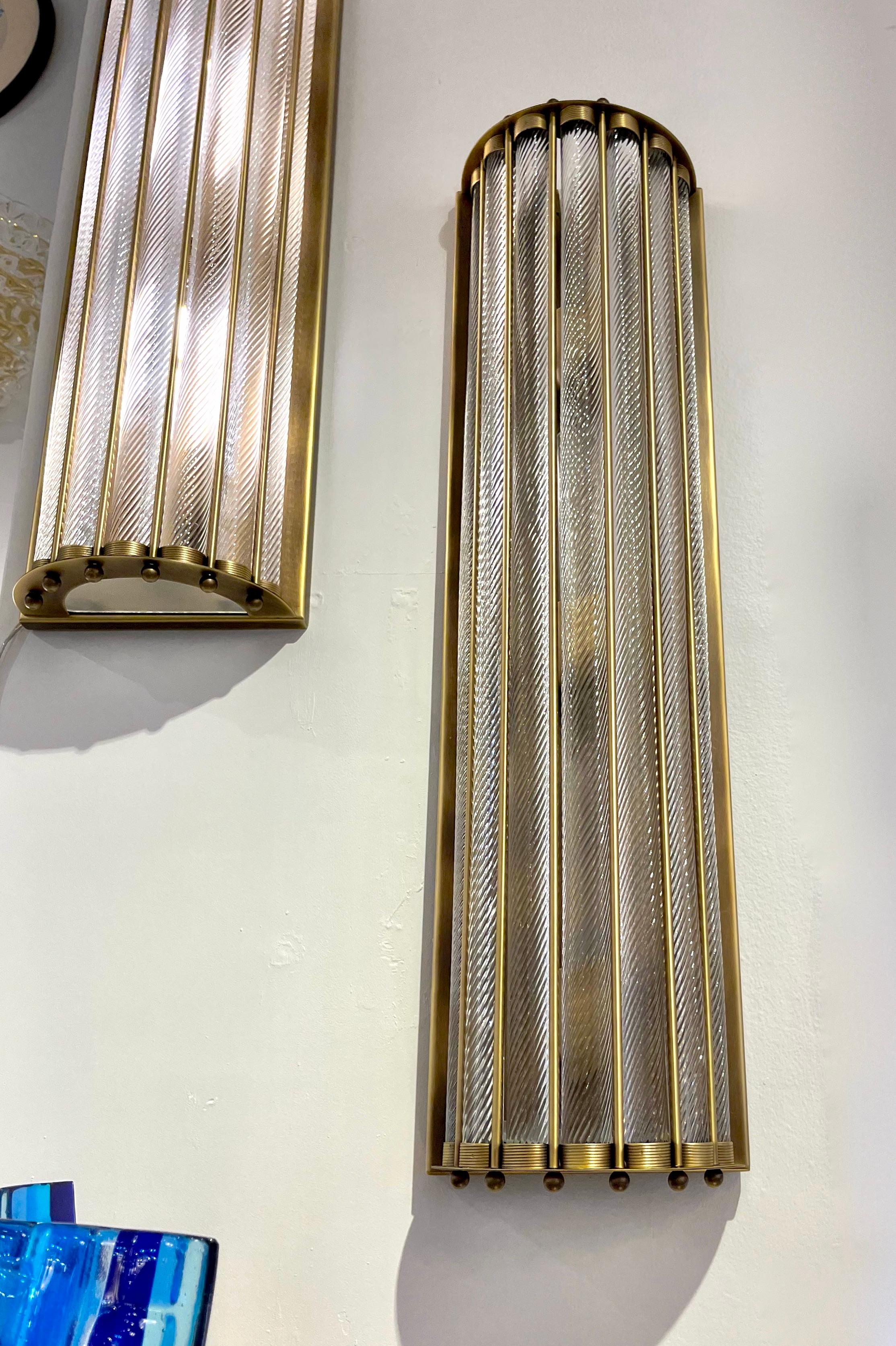 Grandes lampes encastrées/fonces en bronze demi-lune en cristal de Murano de style Art Déco italien en vente 5