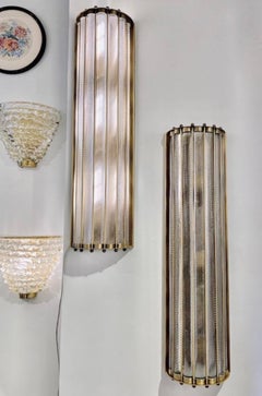 Italian Art Deco Style Crystal Murano Glass Half Moon Tall Bronze Flush/Sconces