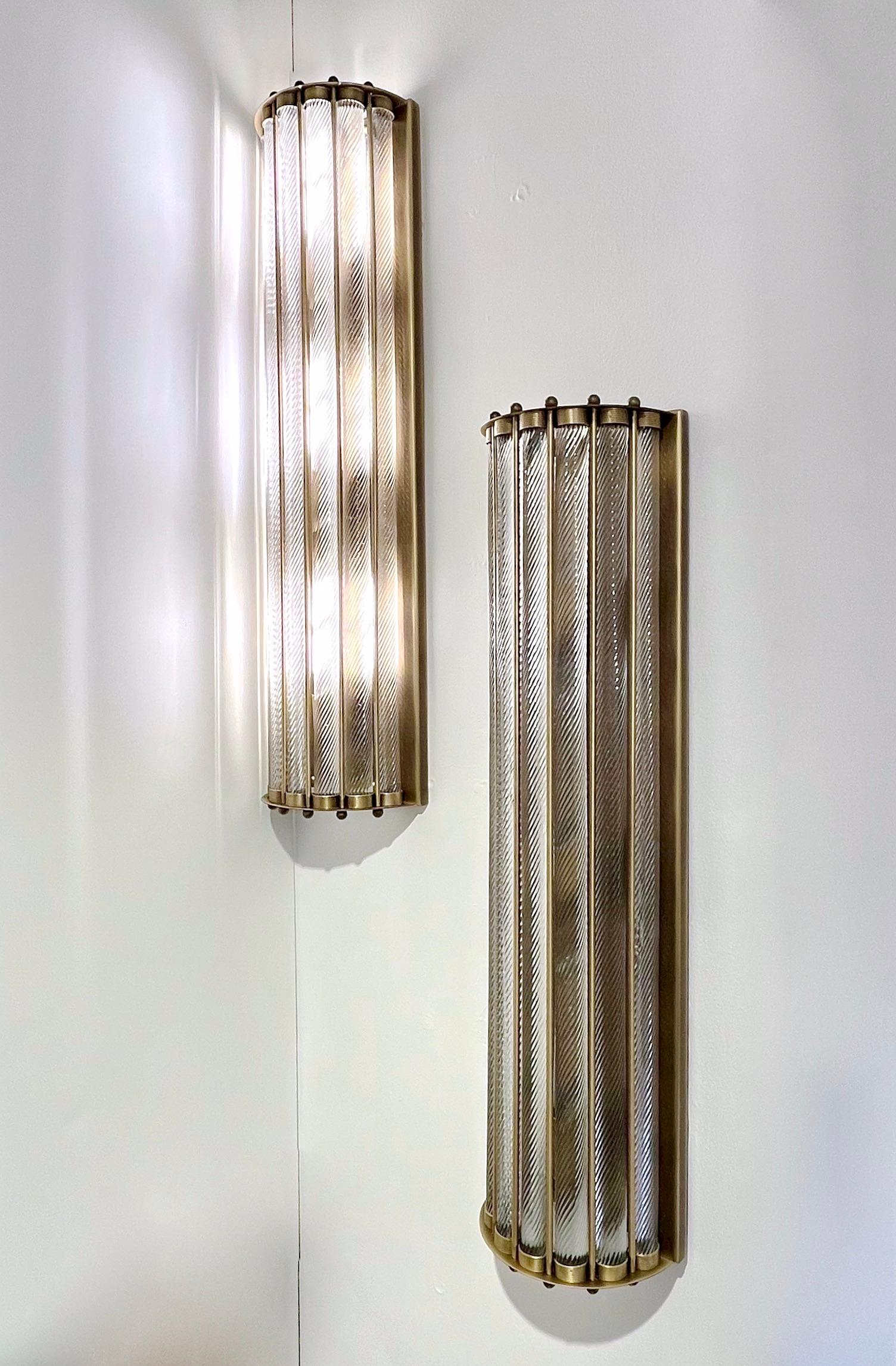 Italienisches Kristall-Muranoglas-Halbmond-Einbau-/Schränke im Art déco-Stil (Bronziert) im Angebot