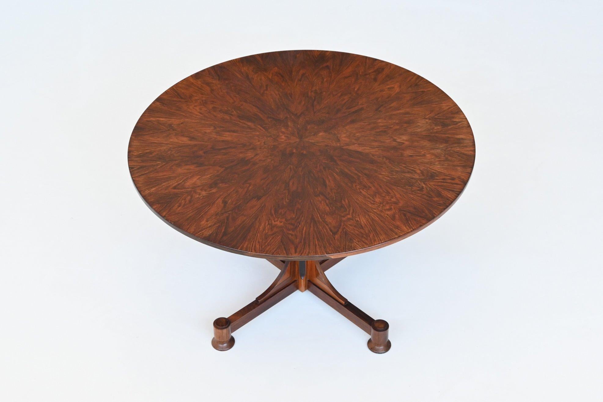 Hardwood Italian Art Deco style dining table in rosewood Italy 1960