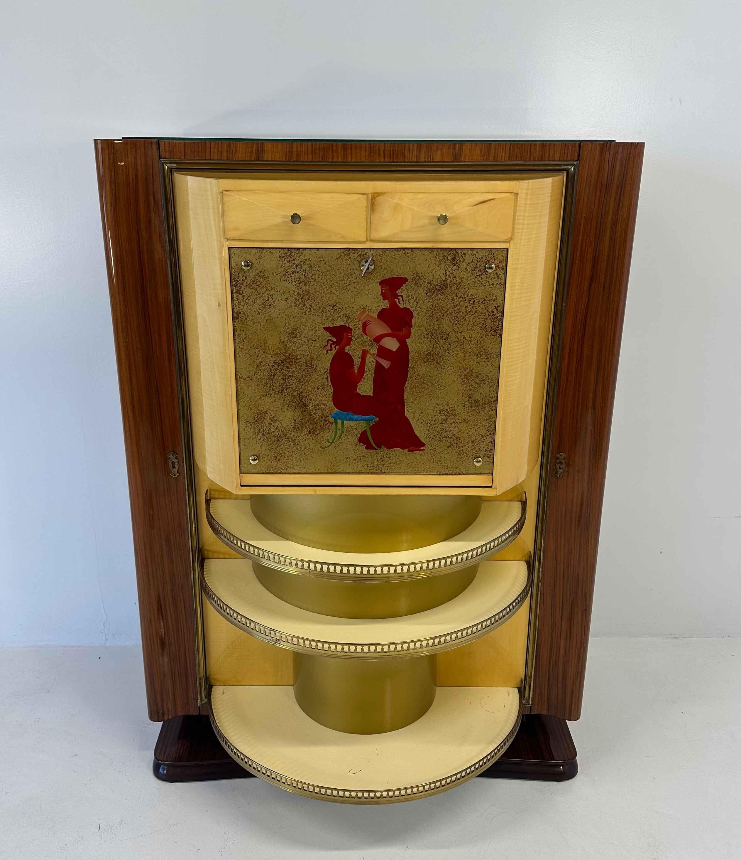Mobile bar a secco in stile Art Déco italiano di Vittorio Dassi, anni '50 in vendita 4
