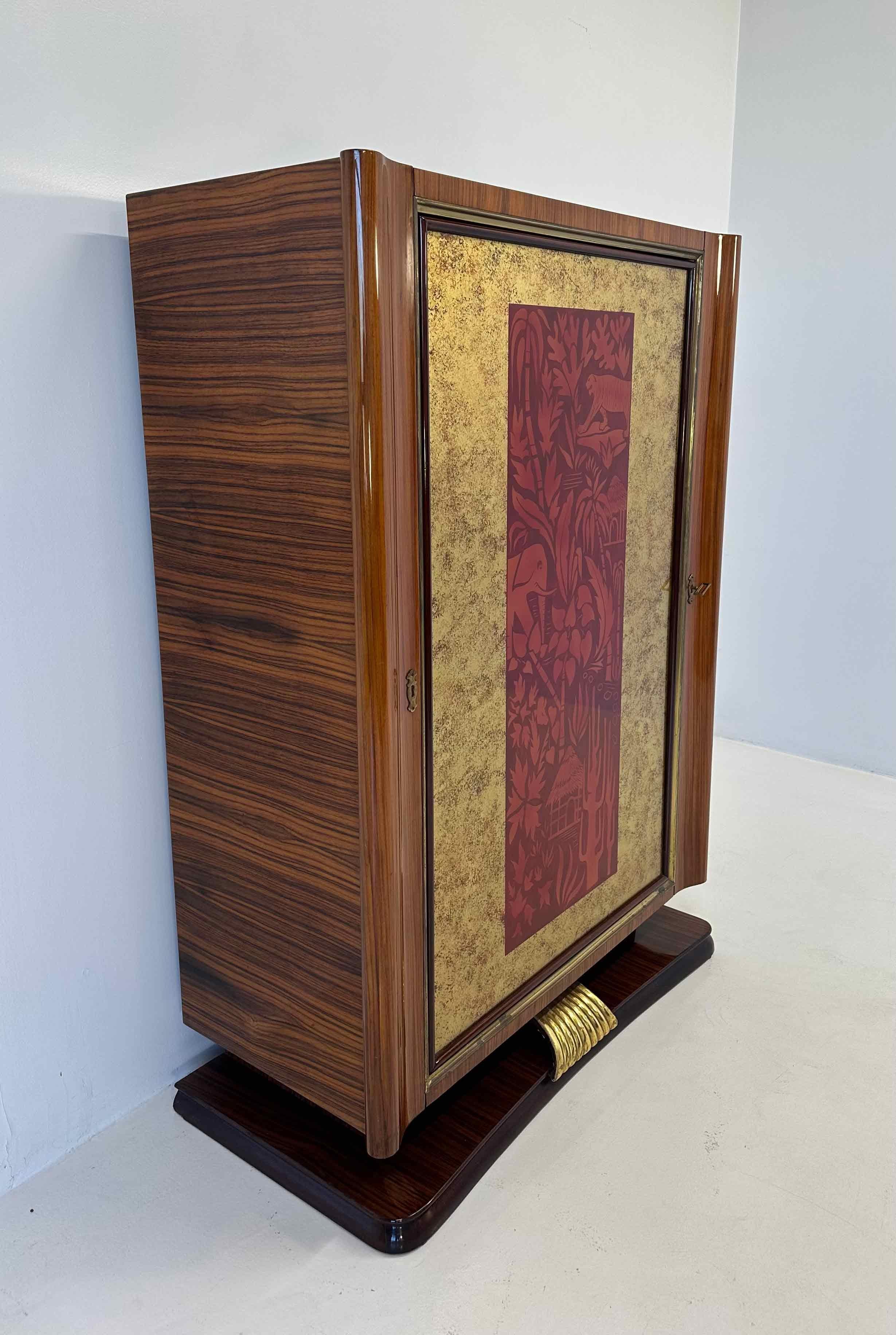 Vetro eglomizzato Mobile bar a secco in stile Art Déco italiano di Vittorio Dassi, anni '50 in vendita
