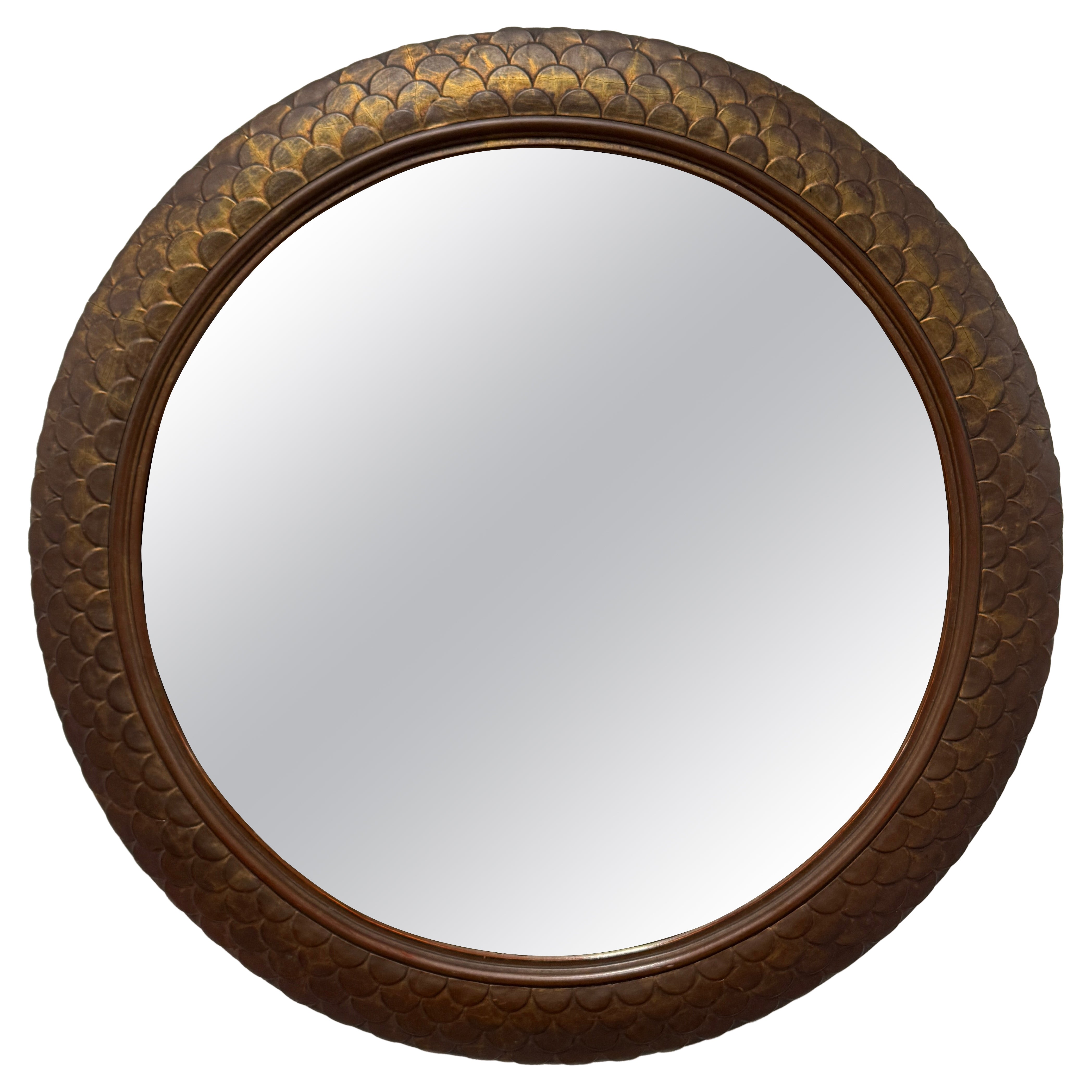 Italian Art Deco Style "Fish Scale" Giltwood Mirror C. 1937 in vendita