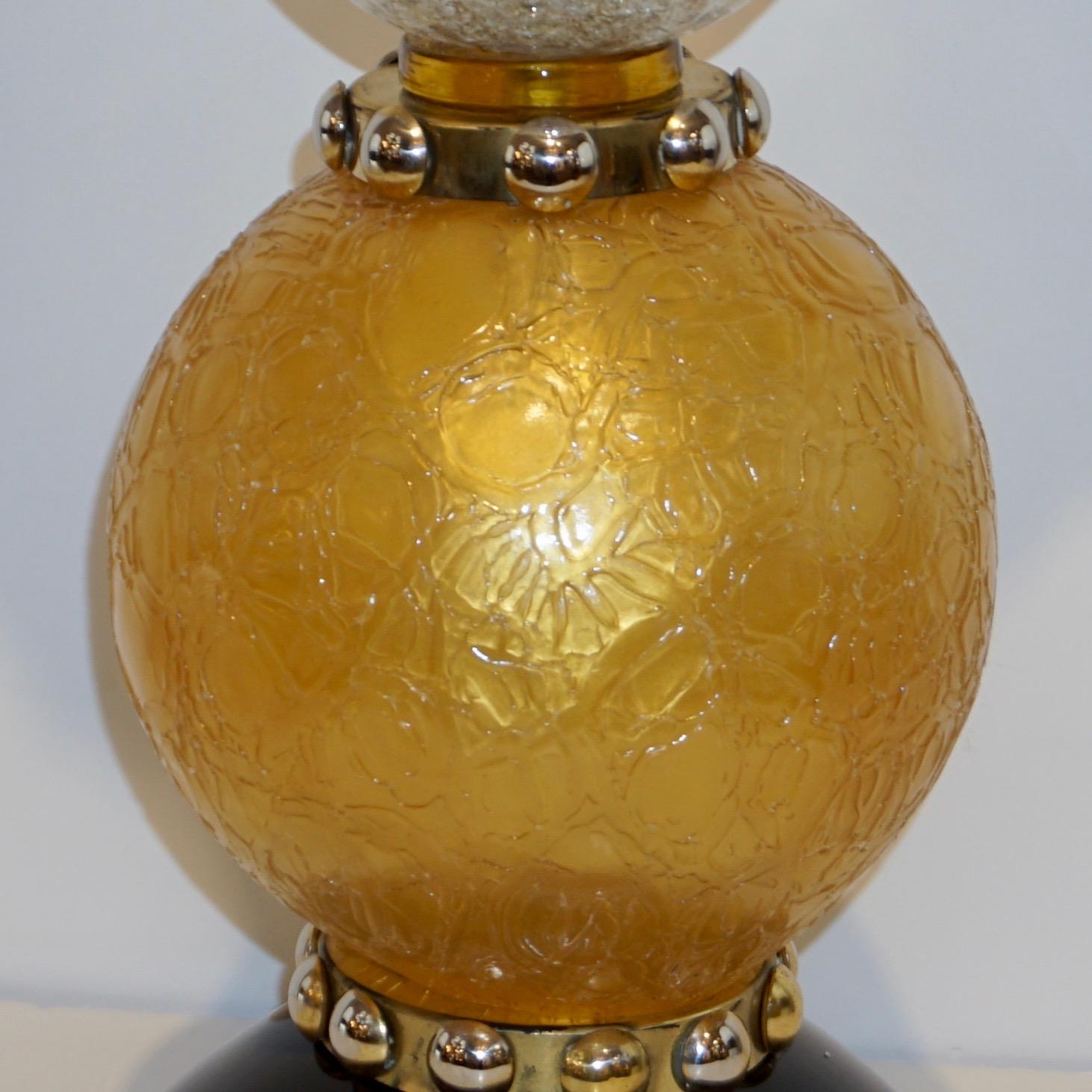 Italian Art Deco Style Gold Black Lamps with Barovier Crystal Murano Glass Shade (Italienisch)