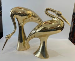 Italian Art Deco Style Large  Brass Crane Sculptures, 1960s