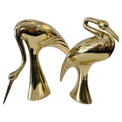 Italian Art Deco Style Large  Brass Crane Sculptures, 1960s