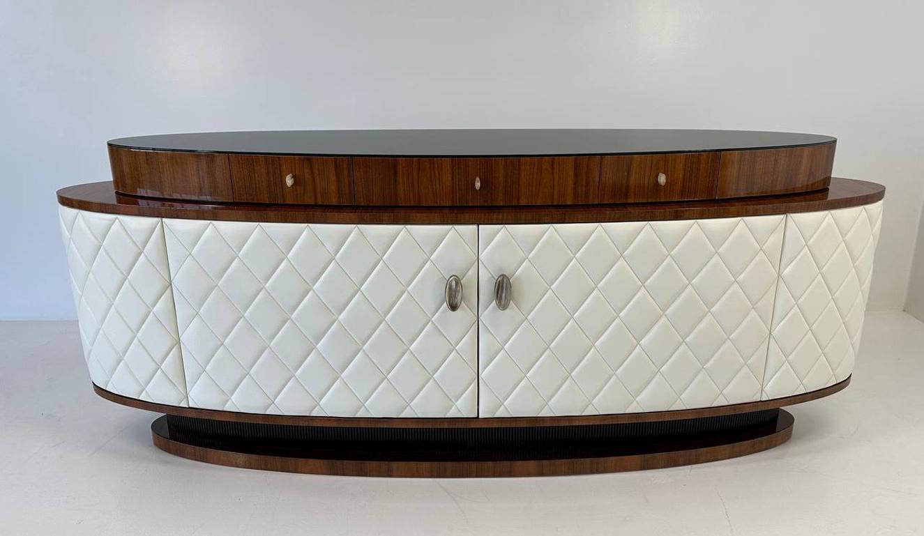 Mid-Century Modern Italian Art Deco Style Leather Sideboard, 2000s For Sale