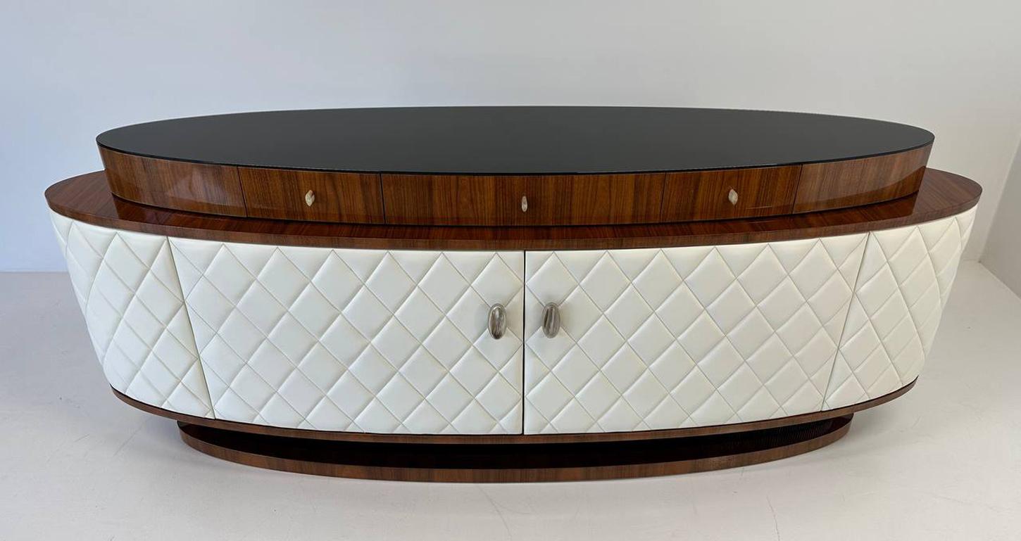 Italian Art Deco Style Leather Sideboard, 2000s In Good Condition For Sale In Meda, MB