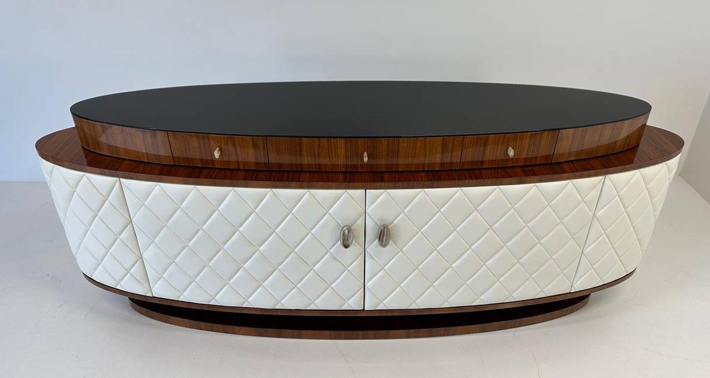 Contemporary Italian Art Deco Style Leather Sideboard, 2000s For Sale