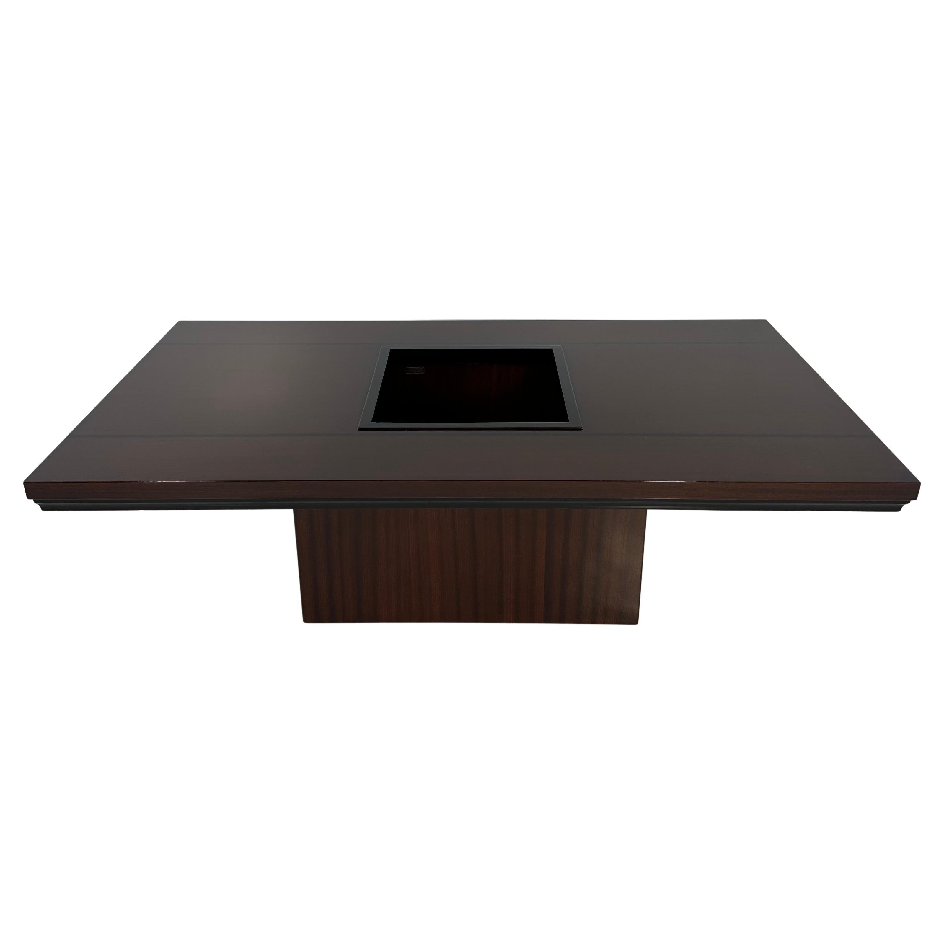 Italian Art Deco Style Mahogany and Ebonized Inlays Bar Table, 1980s For Sale