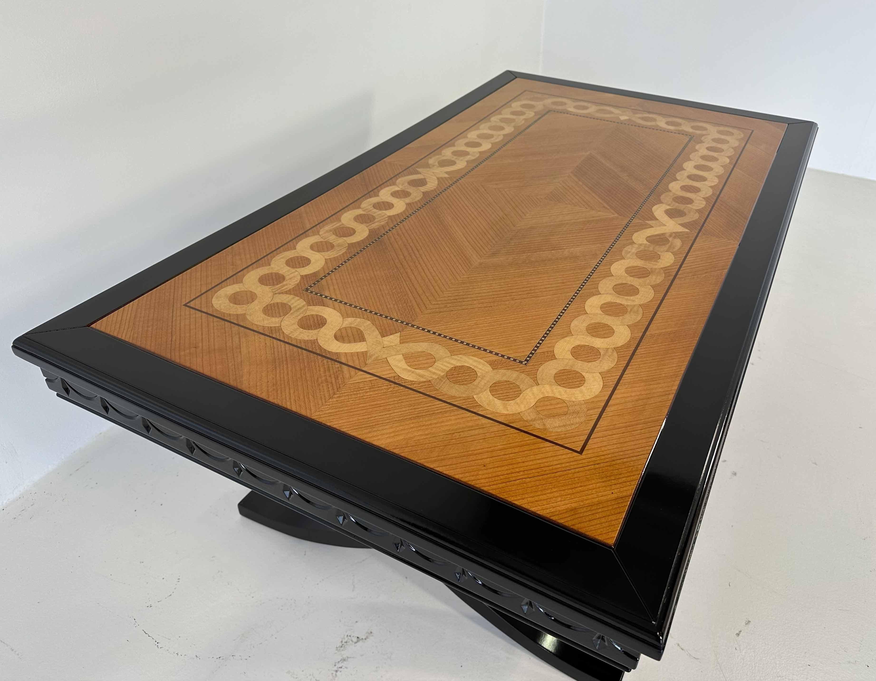 Late 20th Century Italian Art Deco Style Maple and Ash Wood Inlaid Coffee Table, 1980s For Sale