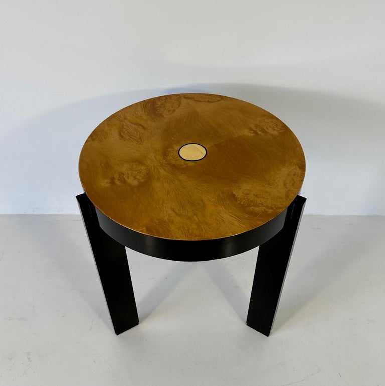 Late 20th Century Italian Art Deco Style Maple Burl, Gold Leaf and Black Lacquer Coffee Table