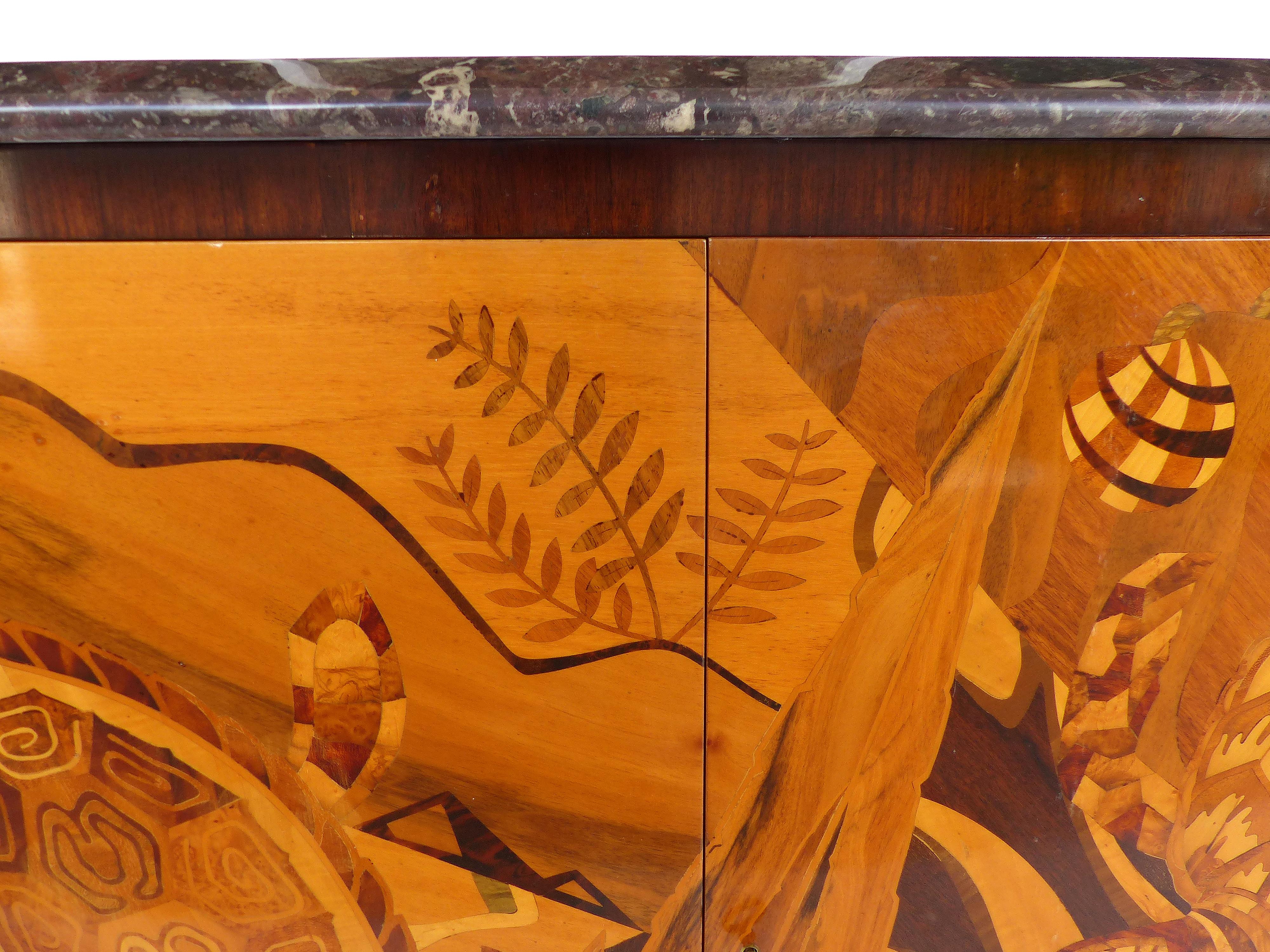 Italian Art Deco Style Marble-Top Cabinet with Marquetry of Sea Turtles 5