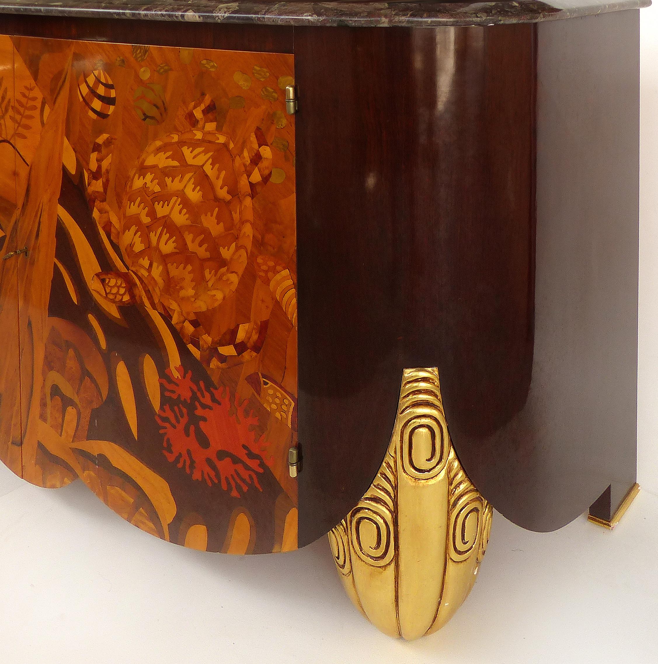 Italian Art Deco Style Marble-Top Cabinet with Marquetry of Sea Turtles 2