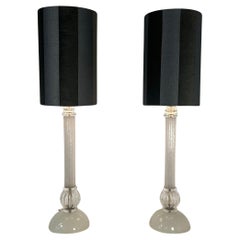 Italian Art Deco Style Murano Glass Lamps with Black and Grey Lampshade