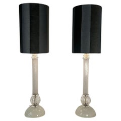 Lampes en verre de Murano de style Art Déco italien avec abat-jour noir et gris