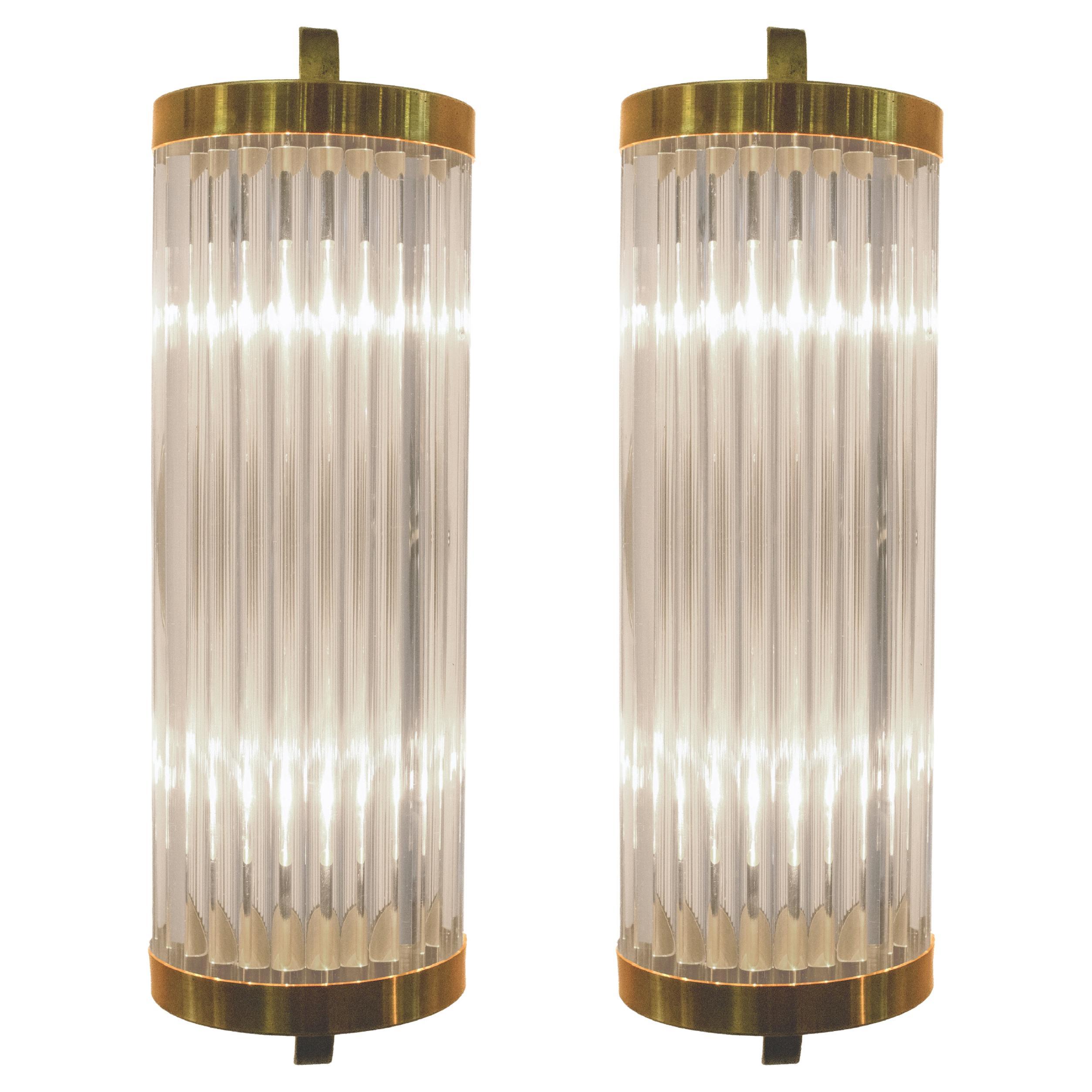 Italian Art Deco Style Murano Wall Sconces with Glass Rods and Brass