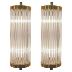 Italian Art Deco Style Murano Wall Sconces with Glass Rods and Brass